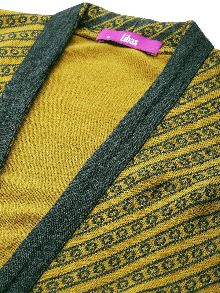 Mustard Woven Design Wool Straight Kurta With Trousers - ShopLibas