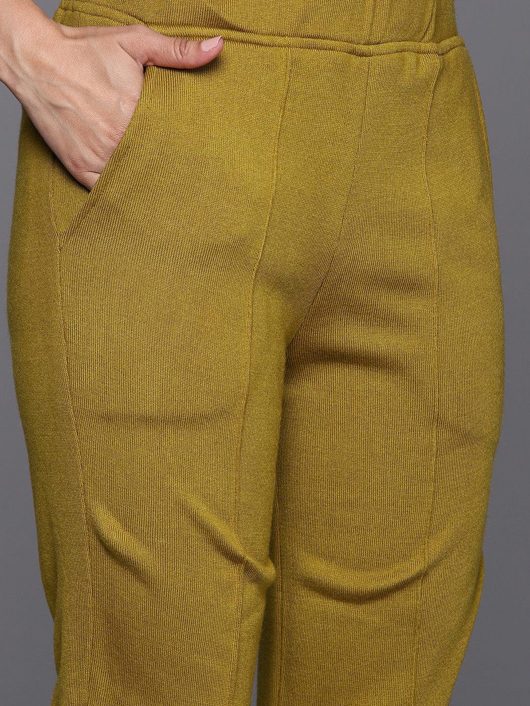 Mustard Woven Design Wool Straight Kurta With Trousers - ShopLibas