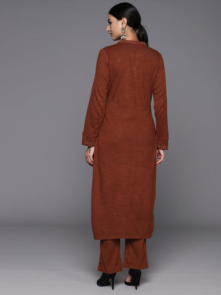 Rust Yoke Design Wool Straight Kurta With Trousers - ShopLibas