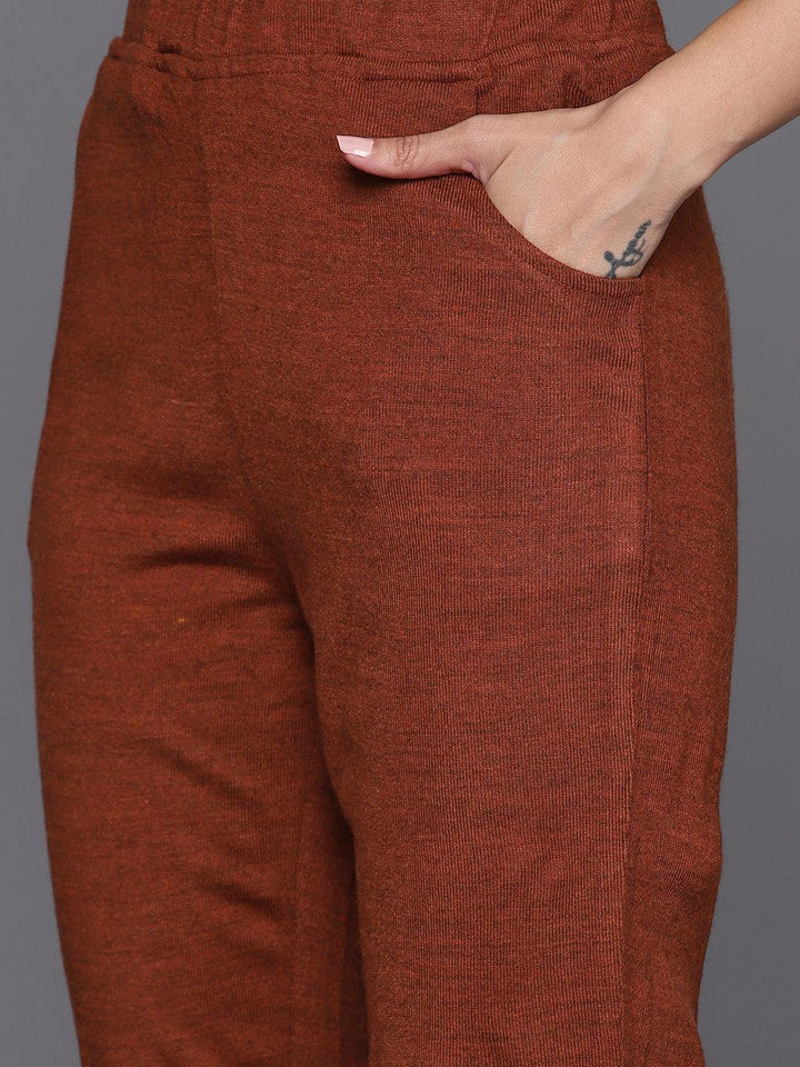 Rust Yoke Design Wool Straight Kurta With Trousers - ShopLibas