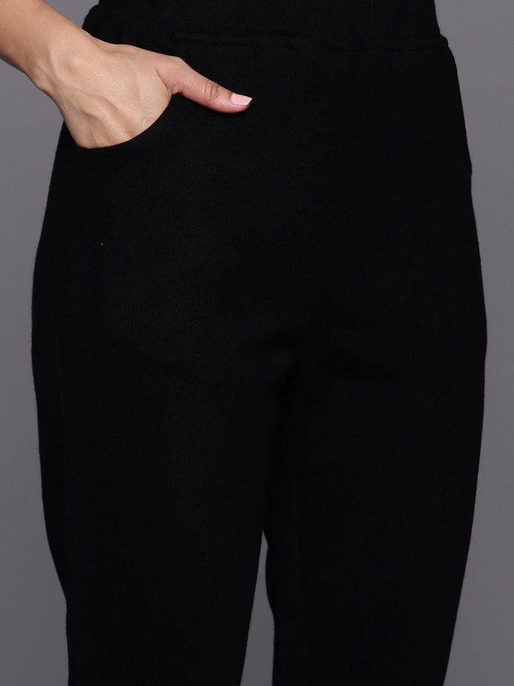 Black Yoke Design Wool Straight Kurta With Trousers - ShopLibas