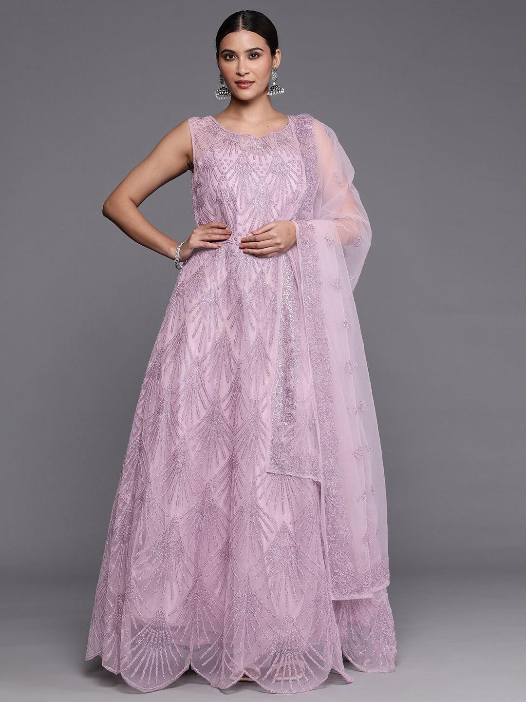 Libas Art Mauve Embellished Net Gown Dress - ShopLibas