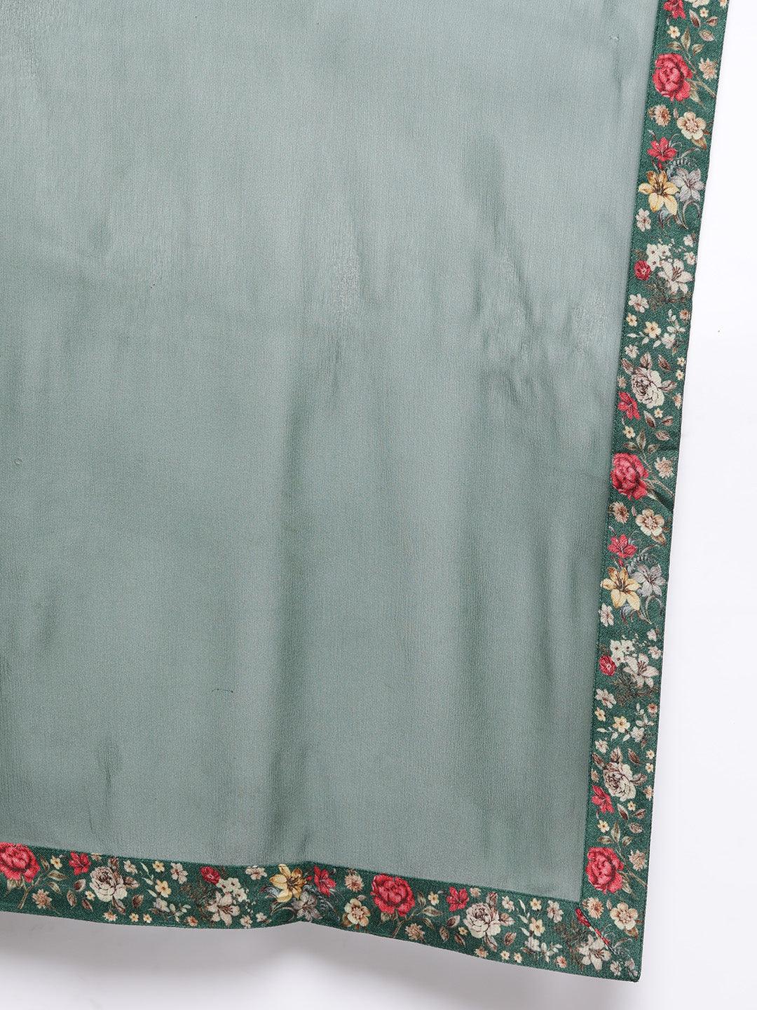 Green Printed Organza A-Line Kurta With Sharara & Dupatta - ShopLibas