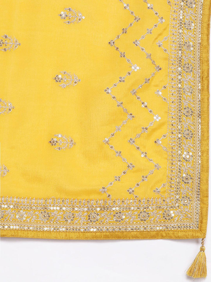 Yellow Woven Design Silk Blend Straight Kurta With Palazzos & Dupatta - ShopLibas