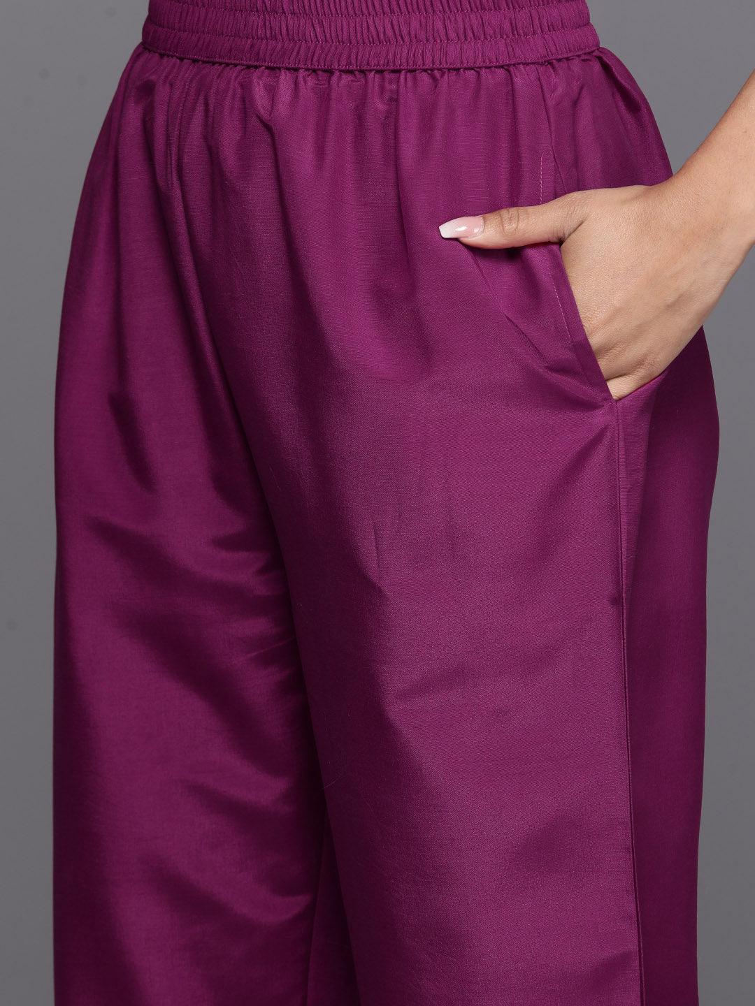 Maroon Yoke Design Silk Blend Straight Suit With Dupatta