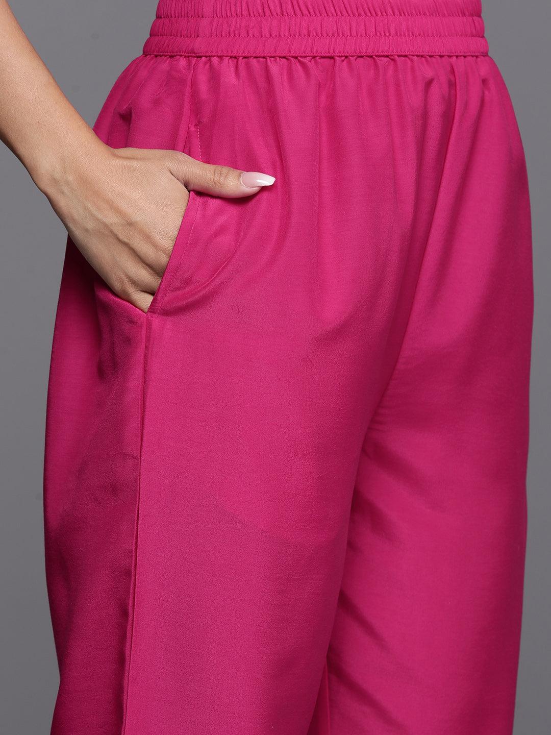 Pink Yoke Design Silk Blend Straight Suit With Dupatta