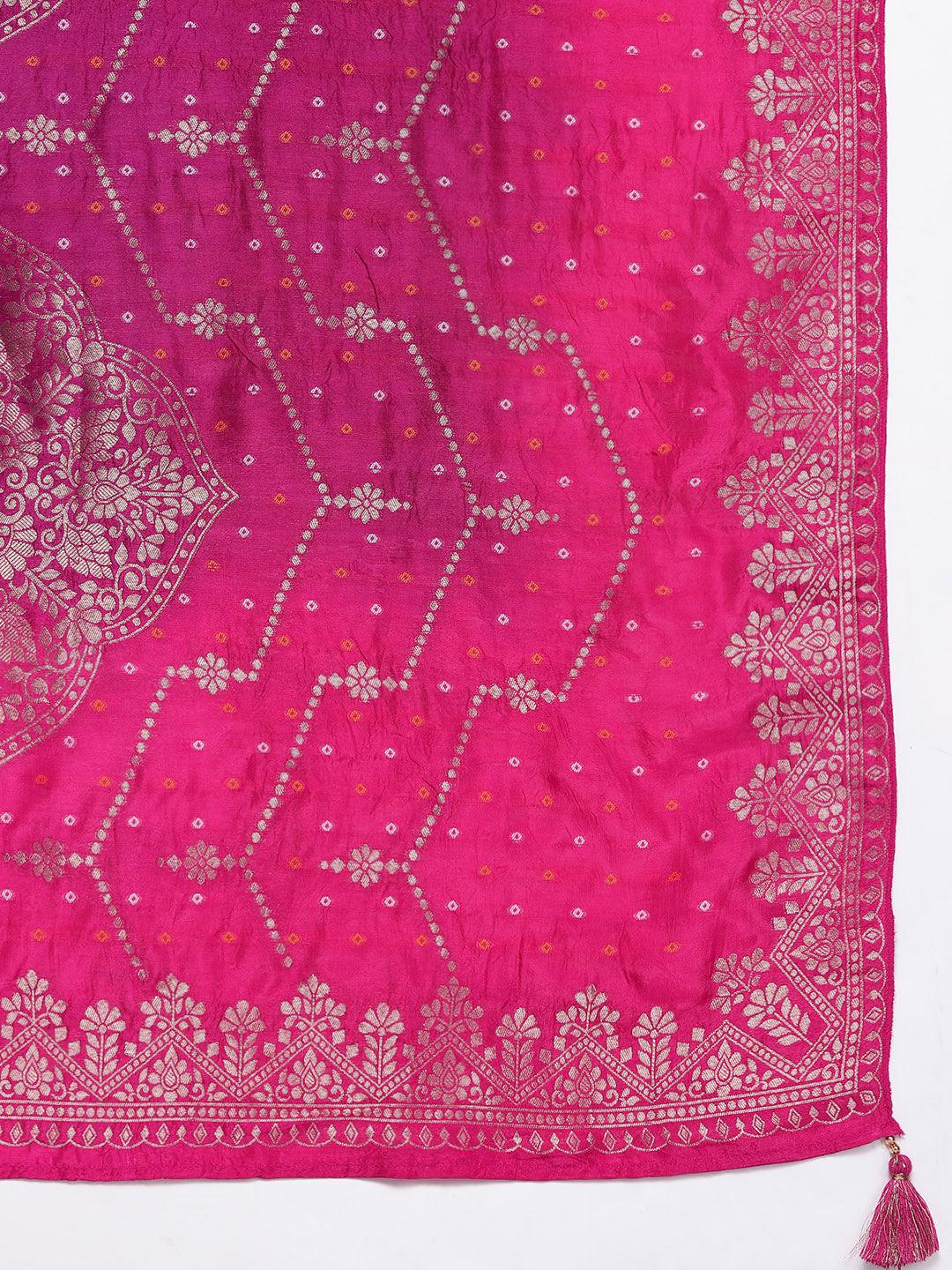 Pink Yoke Design Silk Blend Straight Suit With Dupatta