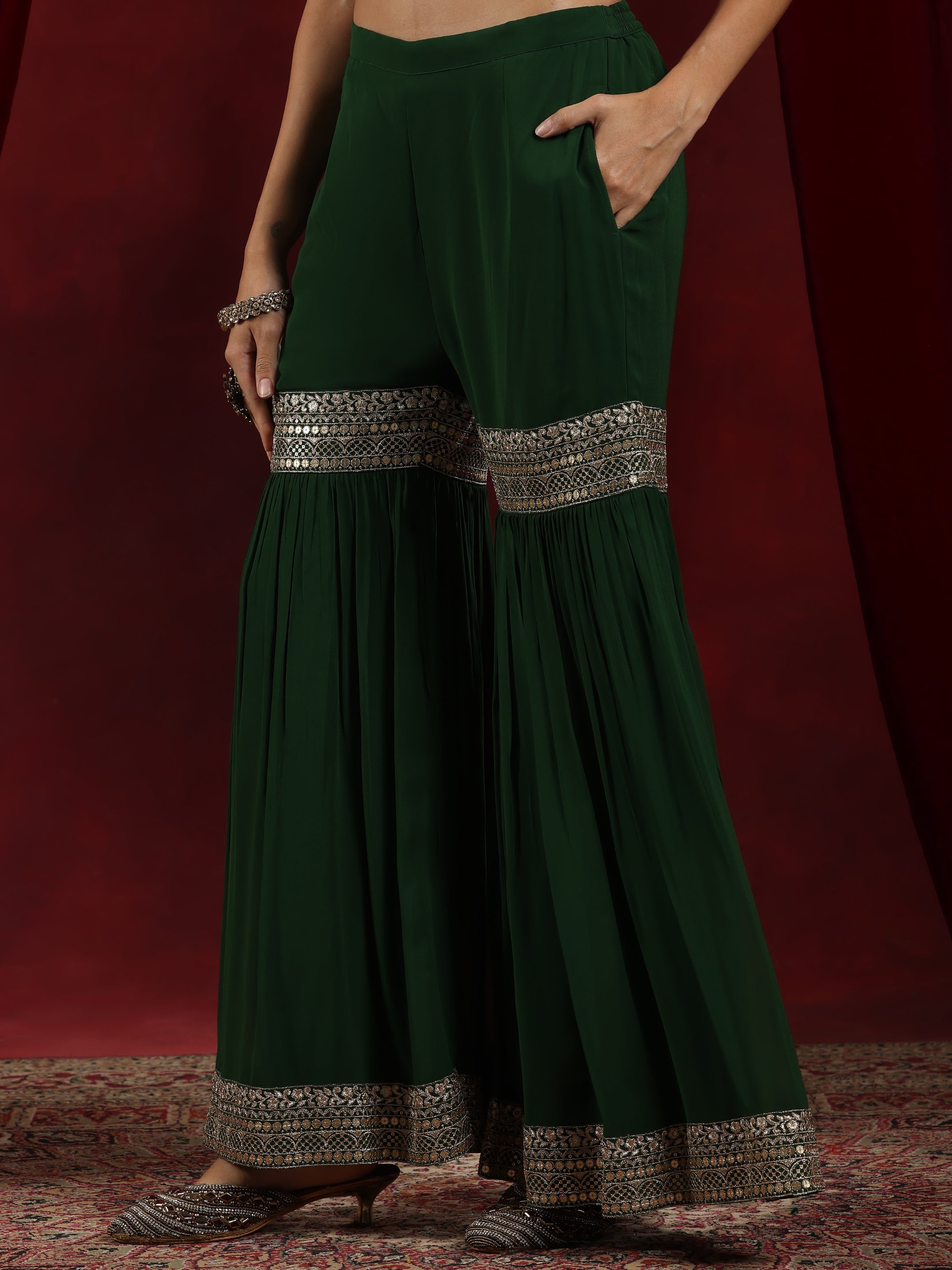 Libas Art Green Embroidered Georgette Straight Suit With Dupatta