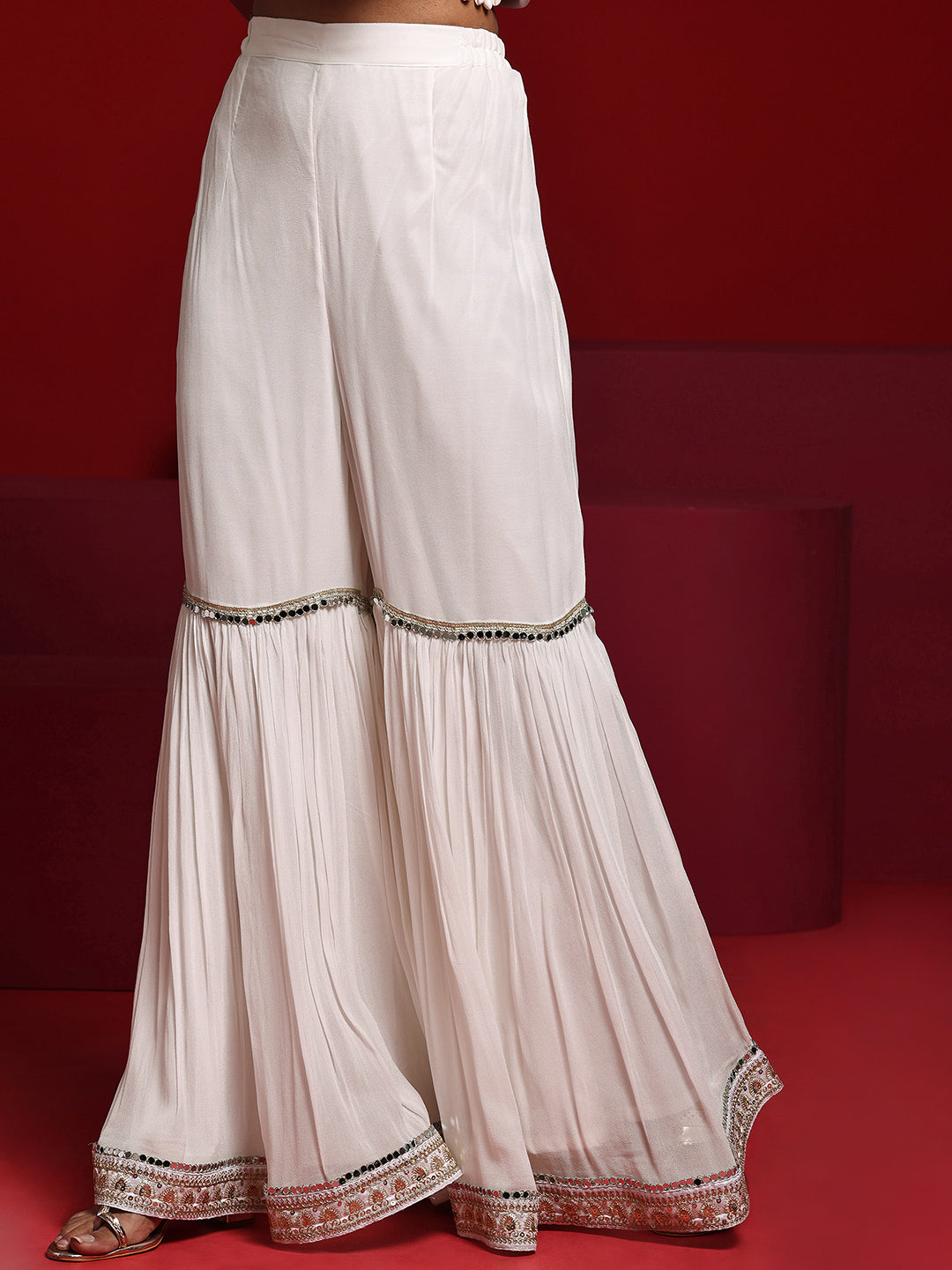 Libas Art White Embroidered Georgette Straight Suit With Dupatta