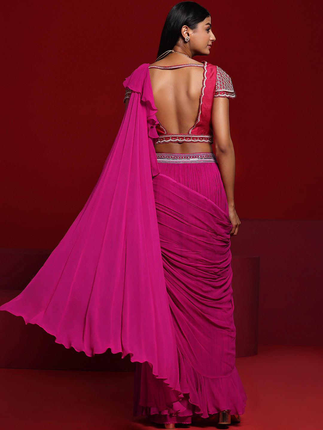 Libas Art Pink Embellished Silk Blend Palazzo Saree