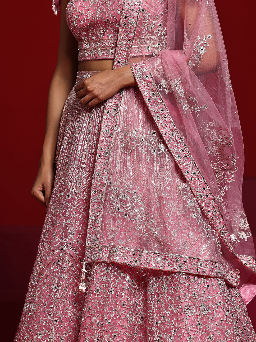 Libas Art Pink Embellished Net Lehenga Set