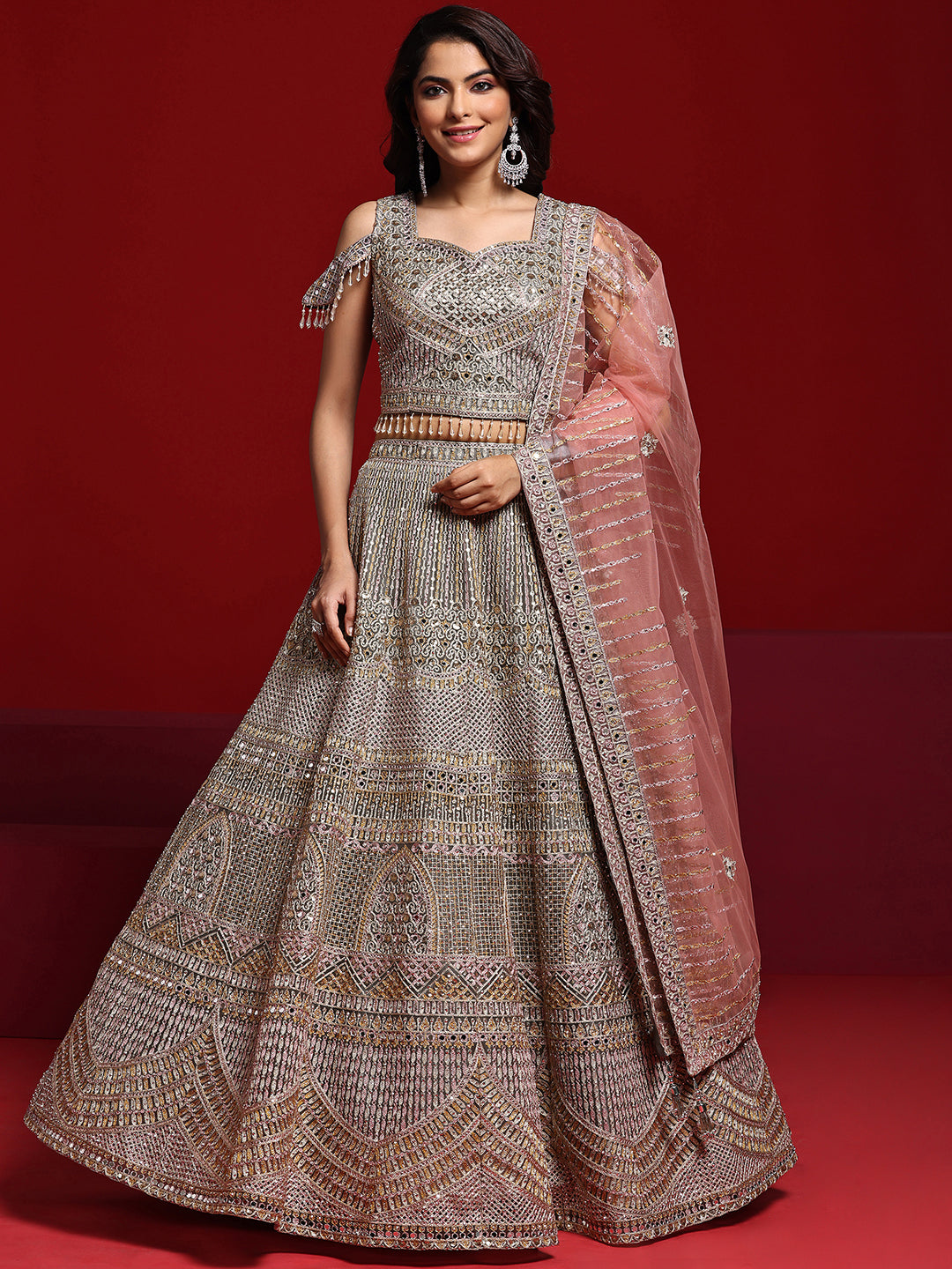 Libas Art Grey Embellished Net Lehenga Set