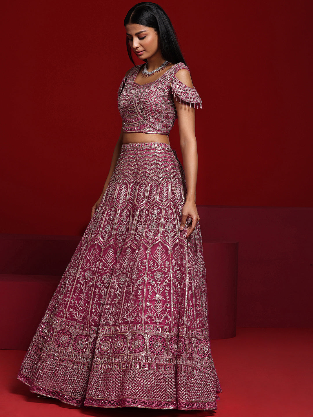 Libas Art Pink Embellished Net Lehenga Set