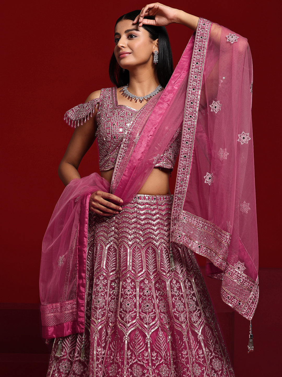 Libas Art Pink Embellished Net Lehenga Set