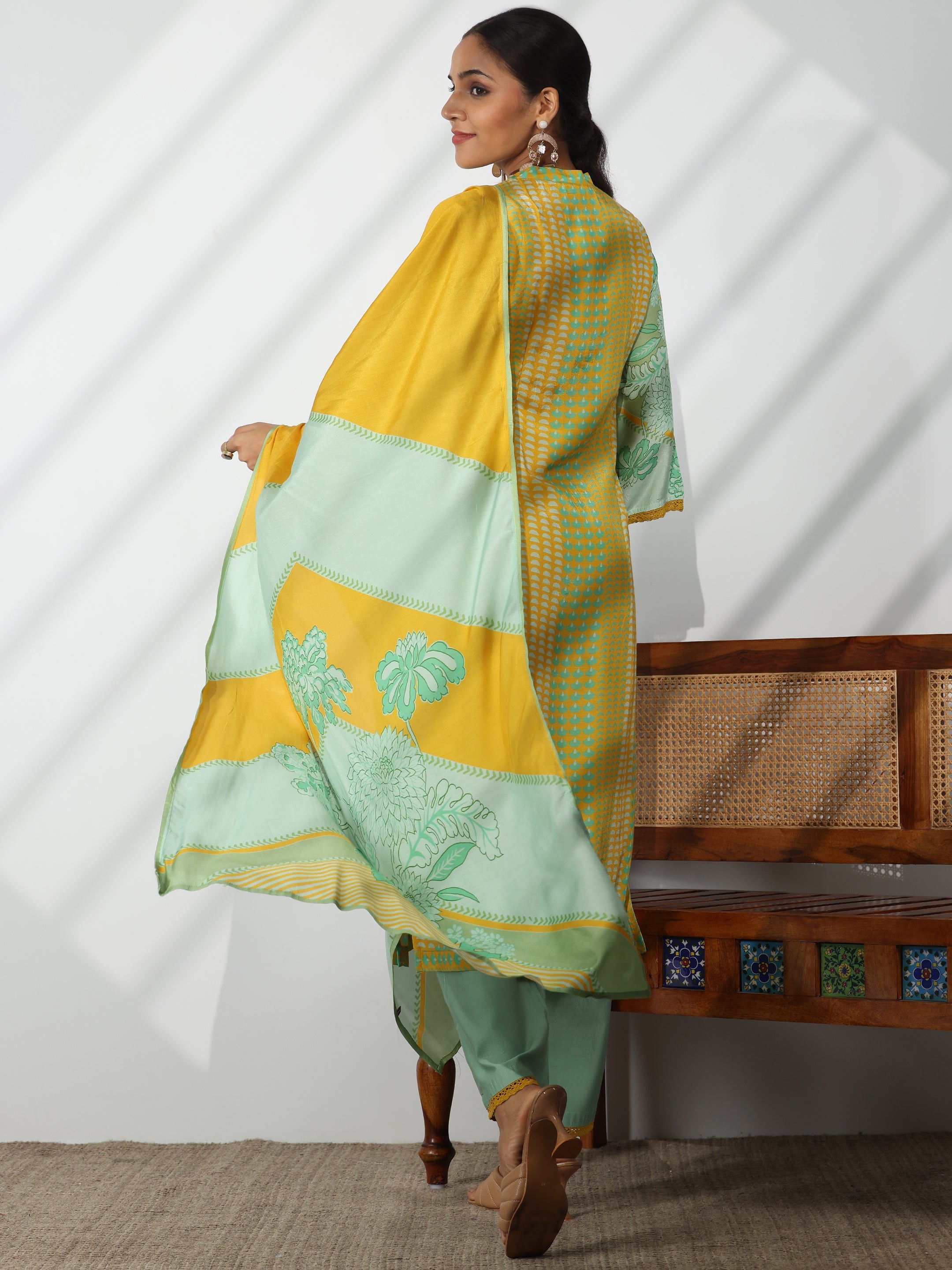 Yellow Printed Cotton Blend Straight Suit With Dupatta