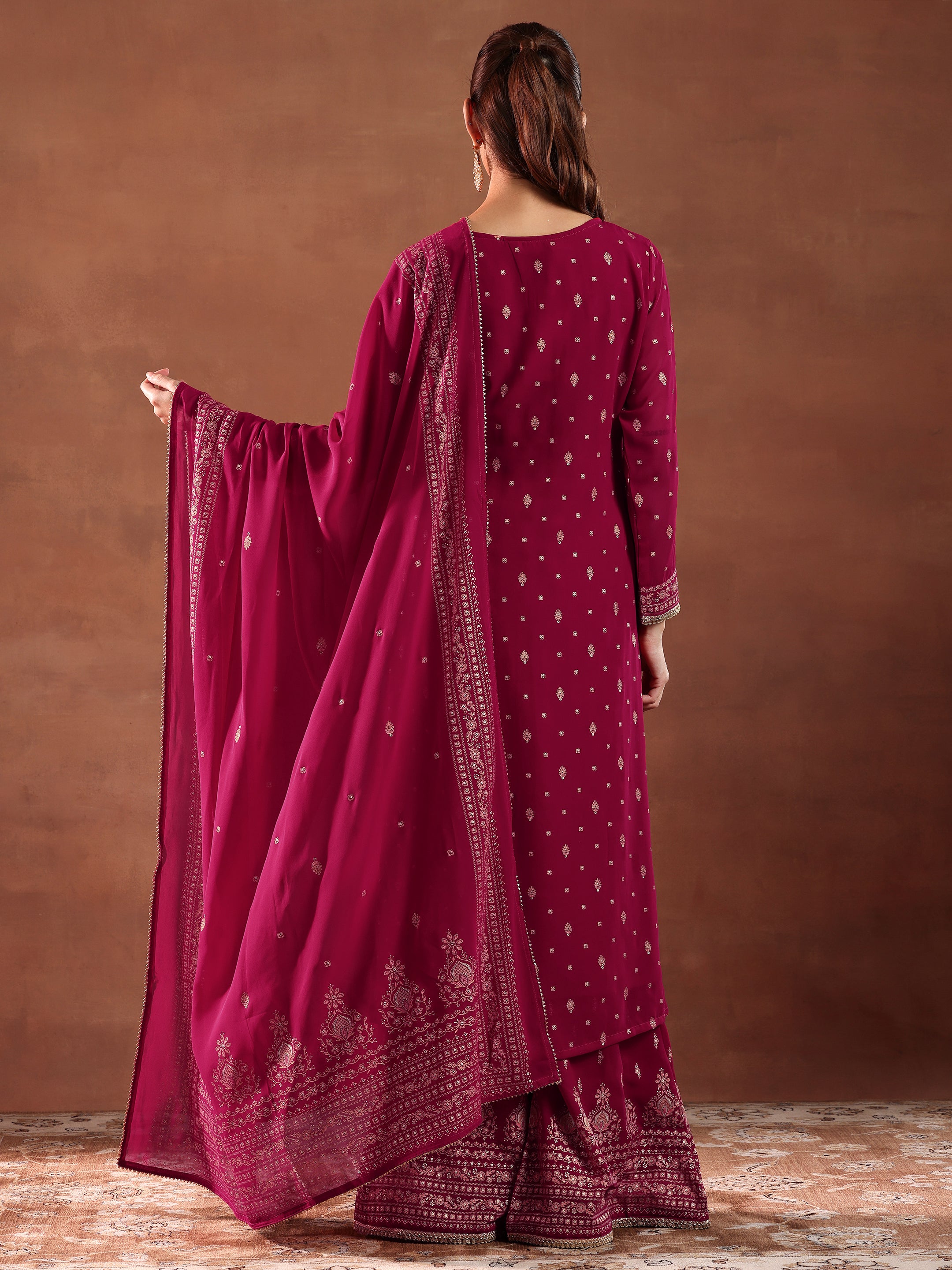 Pink Printed Georgette Straight Suit With Dupatta