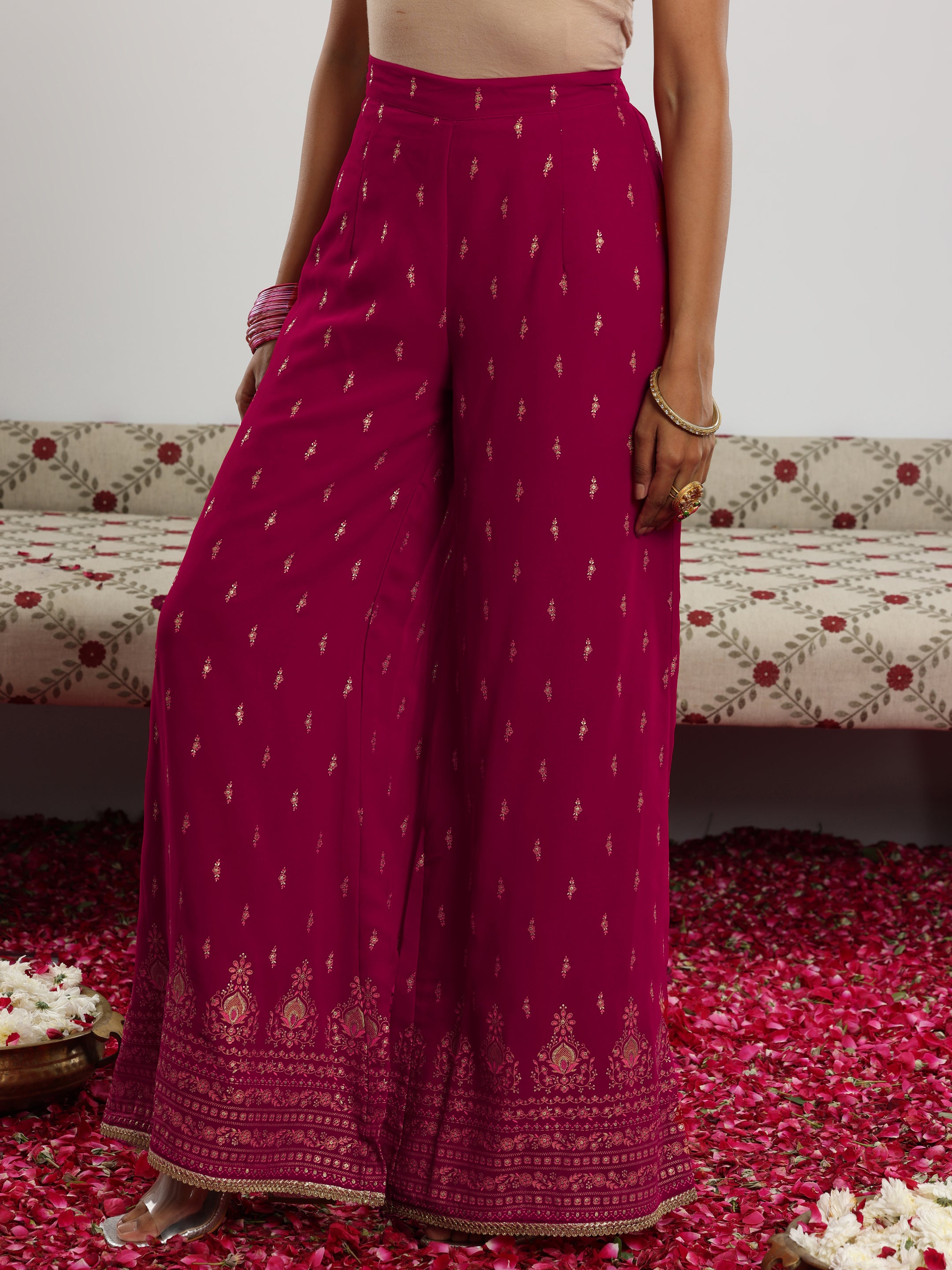 Pink Printed Georgette Straight Suit With Dupatta