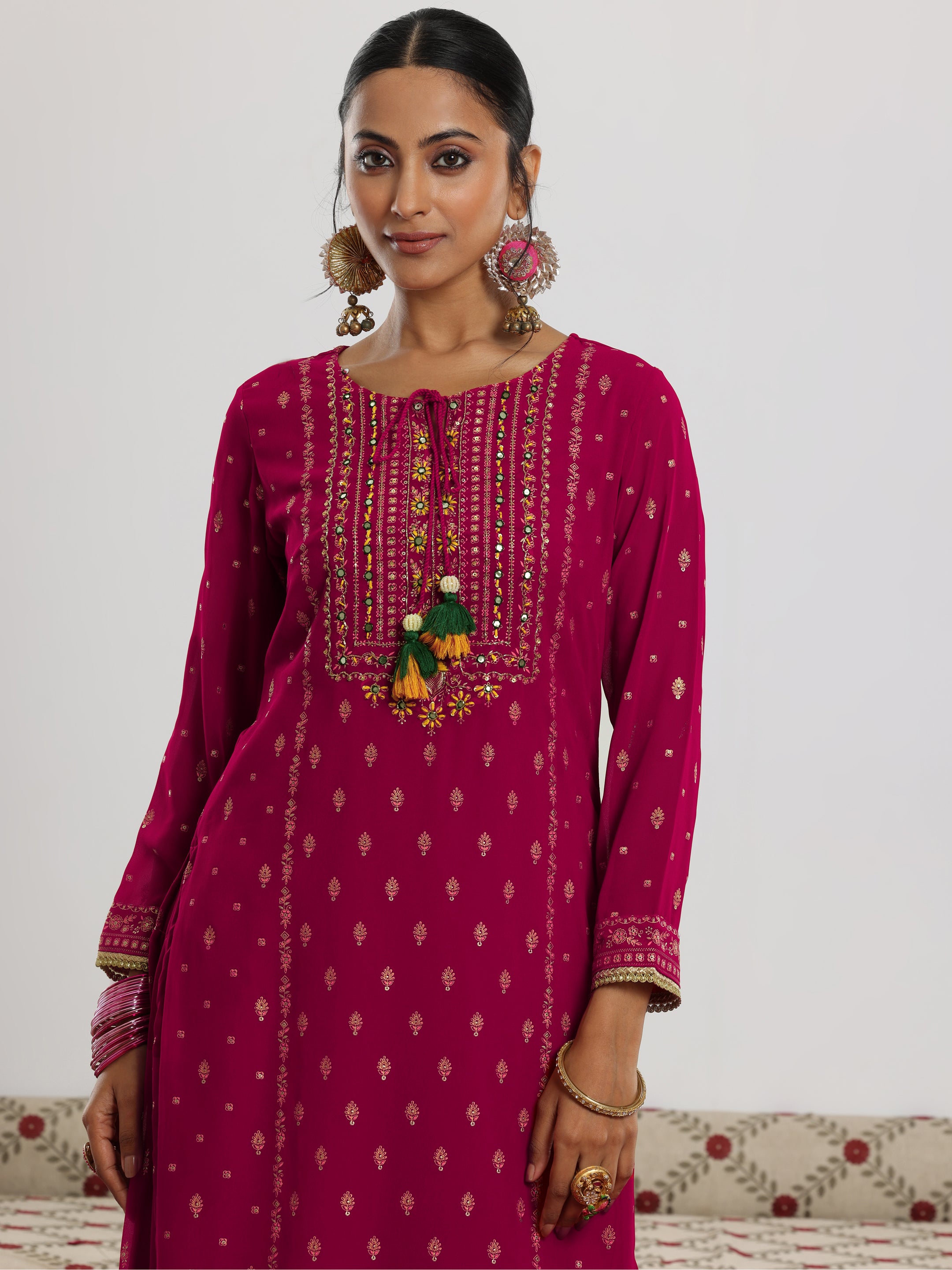 Pink Printed Georgette Straight Suit With Dupatta