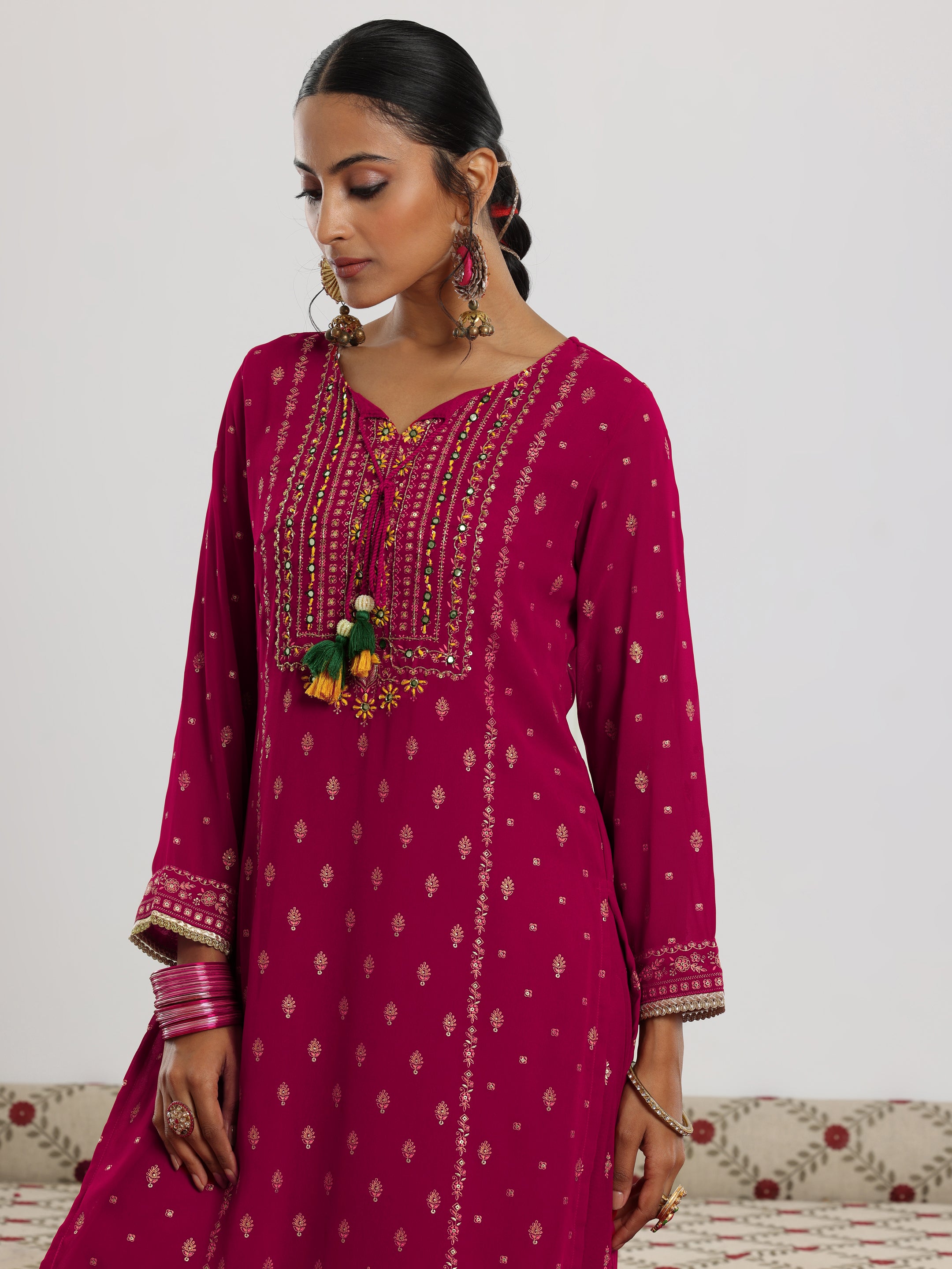 Pink Printed Georgette Straight Suit With Dupatta