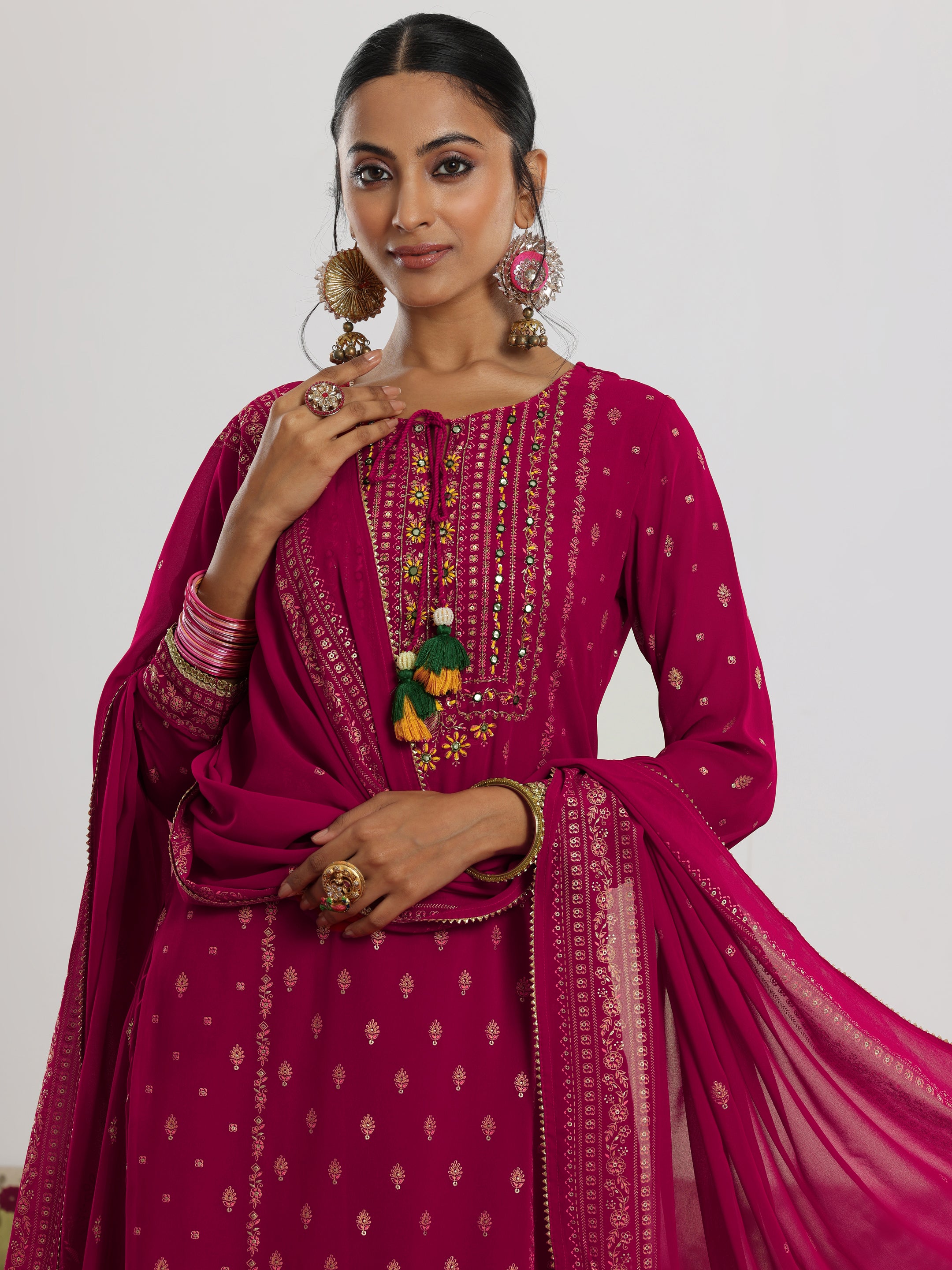 Pink Printed Georgette Straight Suit With Dupatta