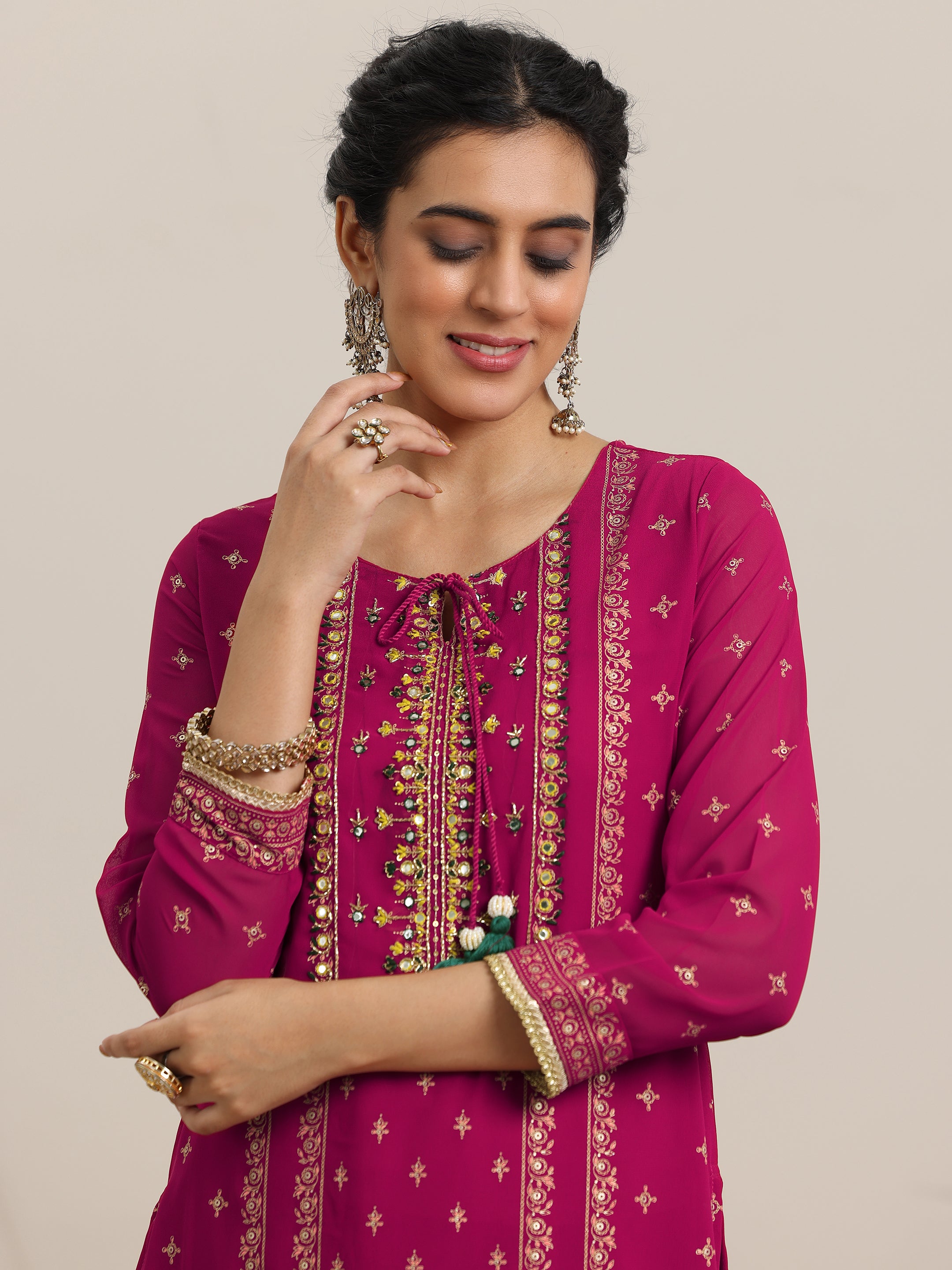 Pink Printed Georgette Straight Suit With Dupatta