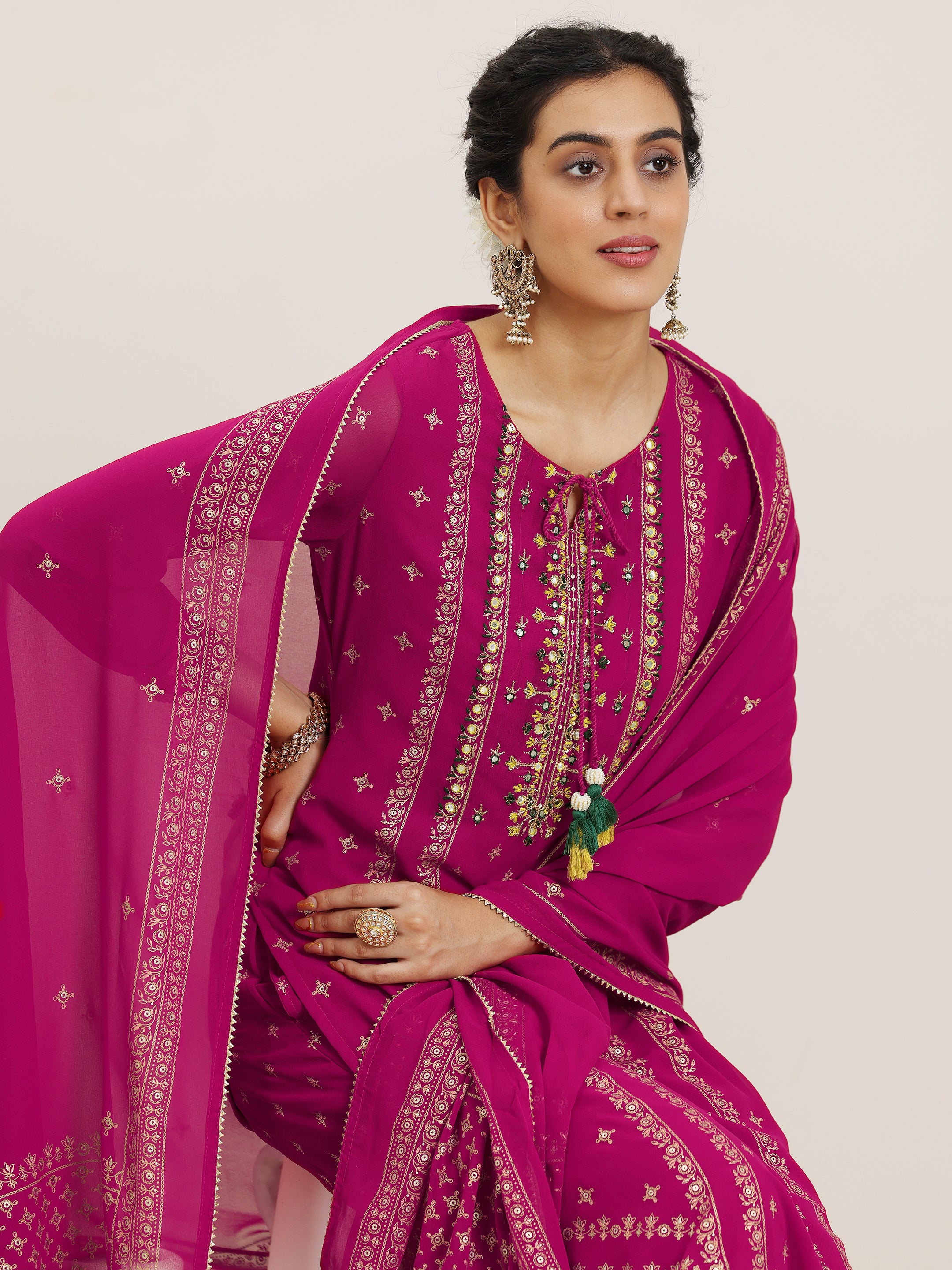 Pink Printed Georgette Straight Suit With Dupatta