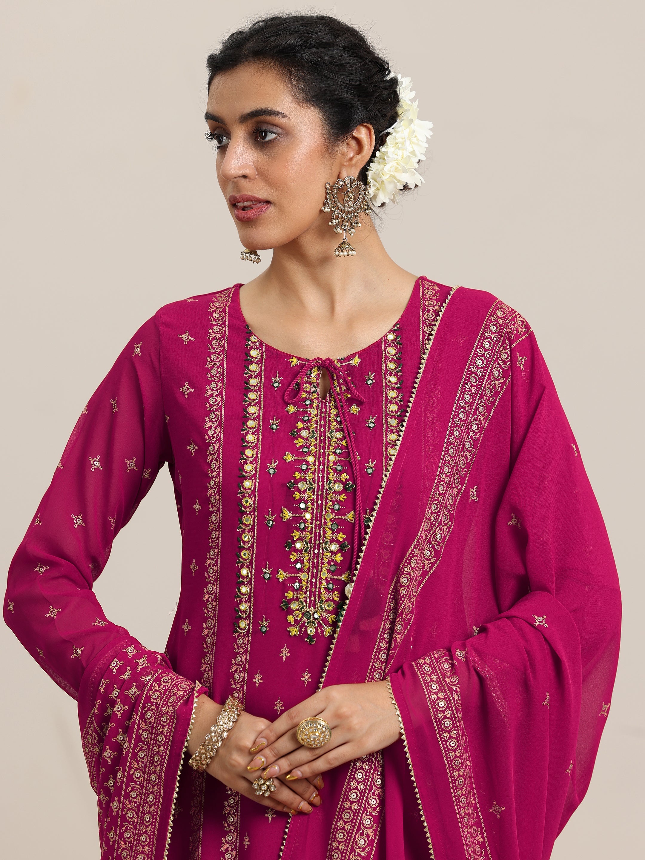 Pink Printed Georgette Straight Suit With Dupatta