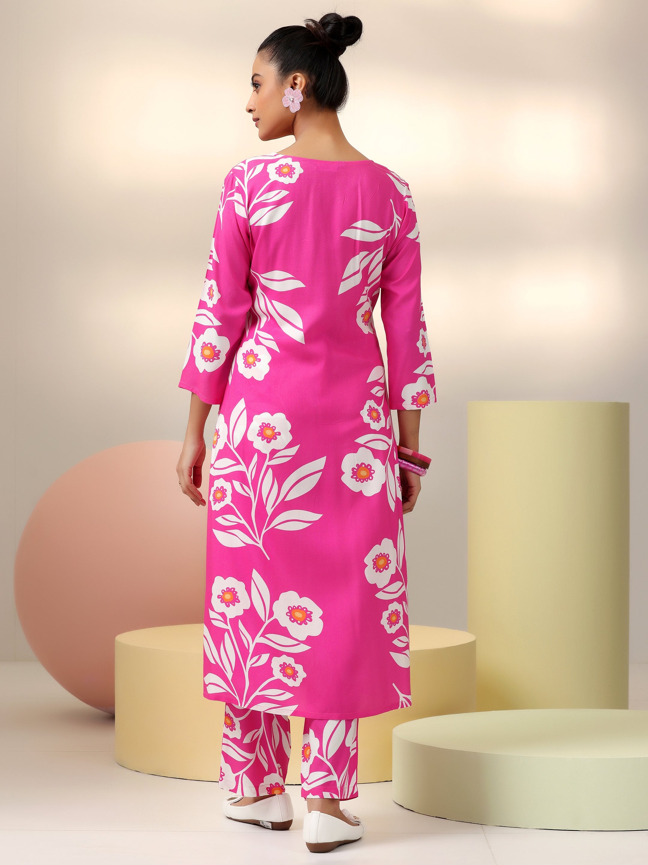 Pink Printed Silk Blend Co-Ords