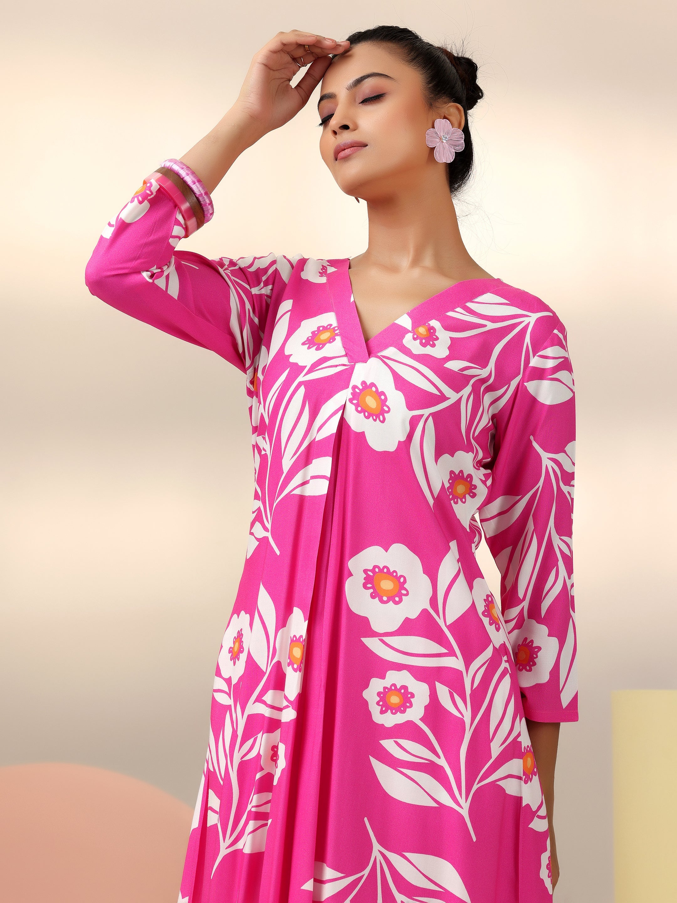 Pink Printed Silk Blend Co-Ords