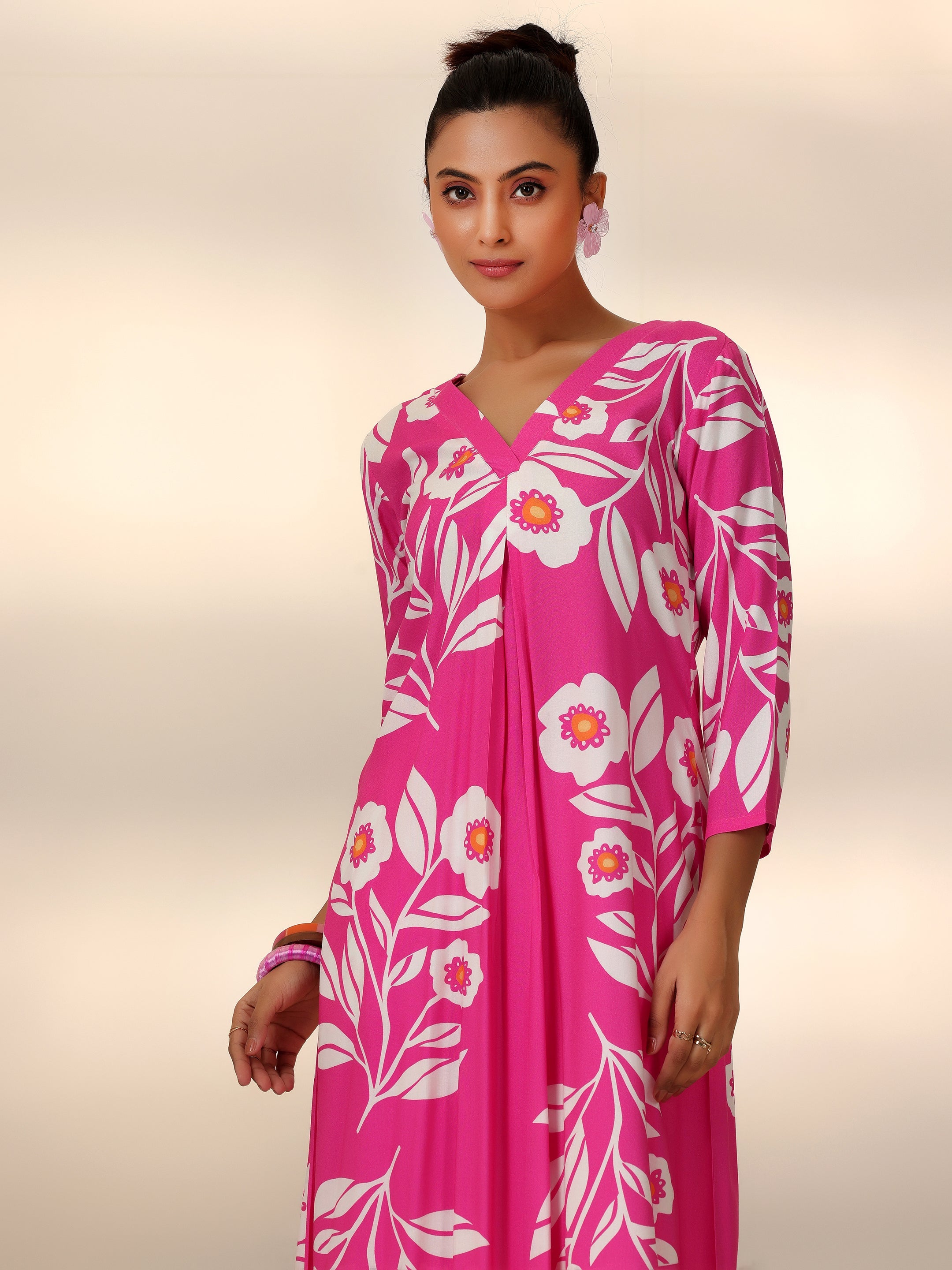 Pink Printed Silk Blend Co-Ords