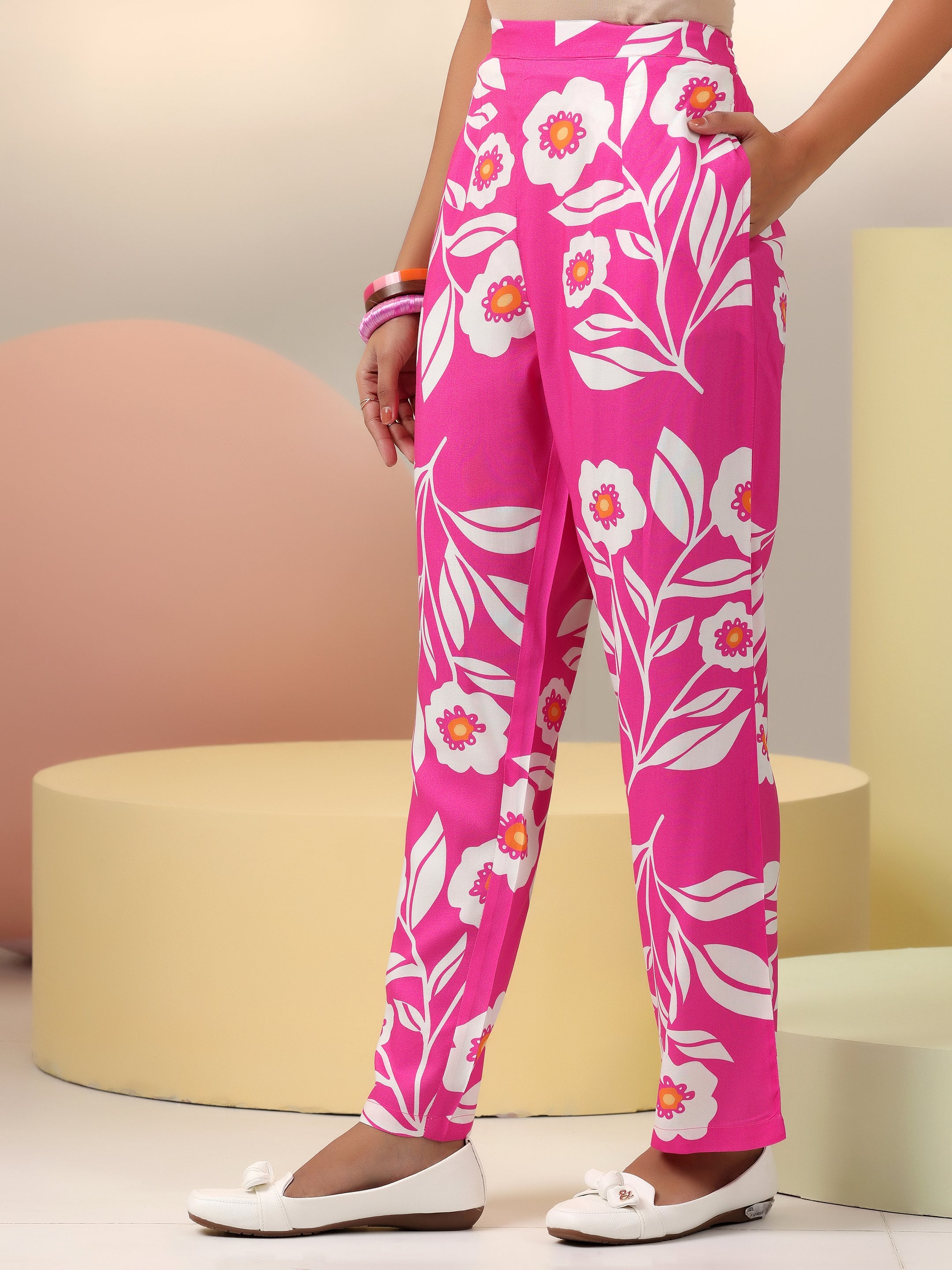 Pink Printed Silk Blend Co-Ords