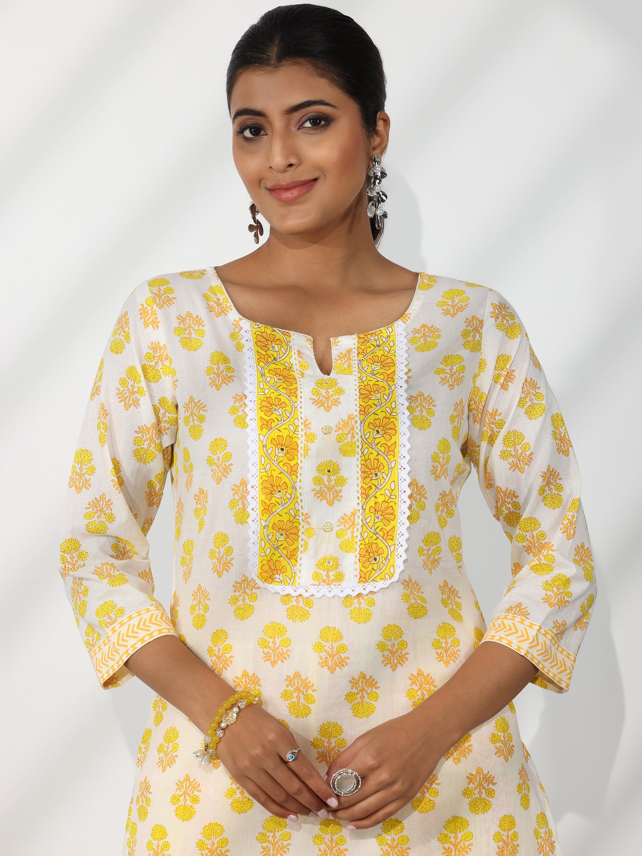 Off White Printed Cotton Straight Suit With Dupatta