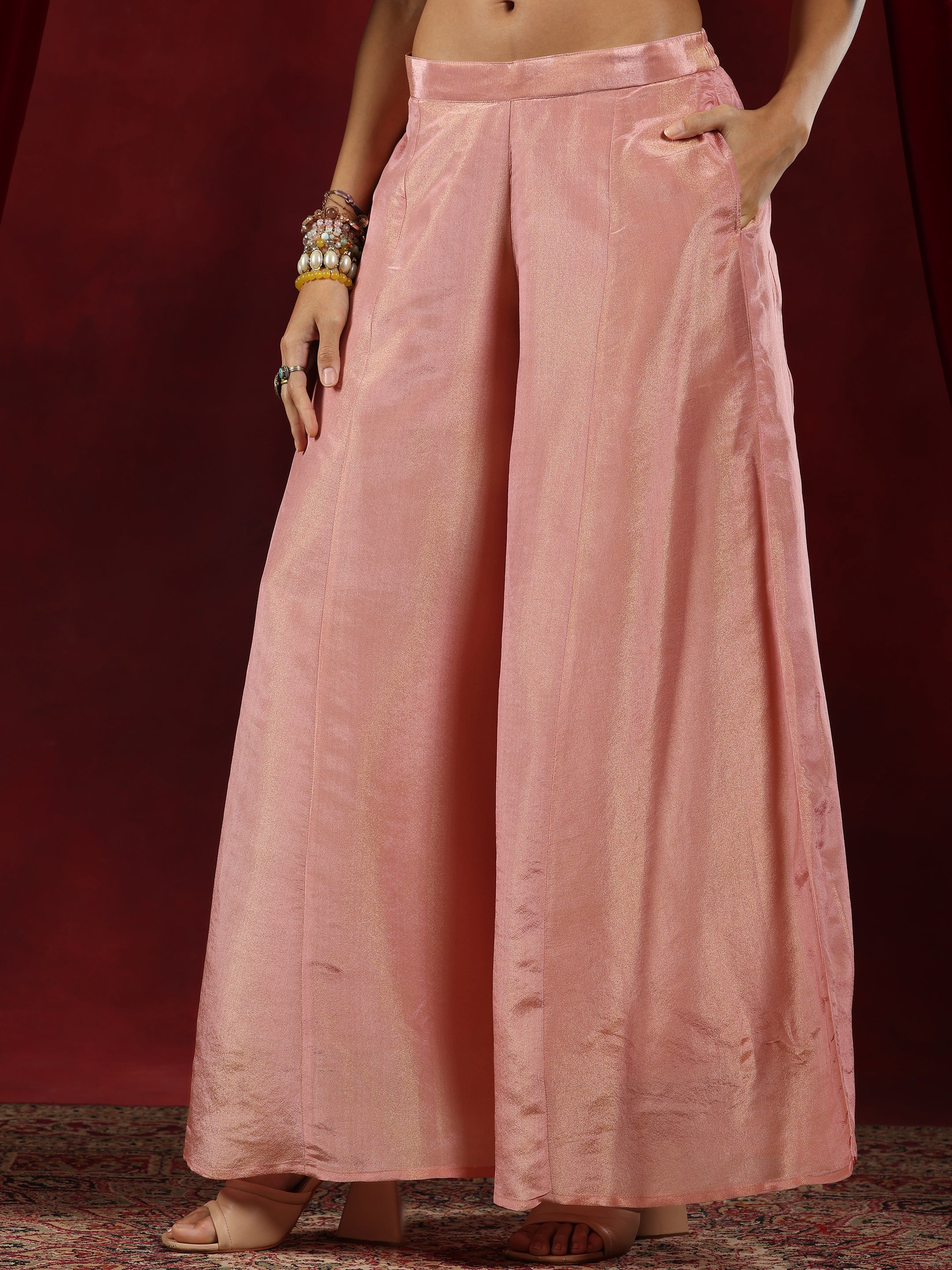 Libas Art Pink Woven Design Silk Blend Straight Suit With Dupatta