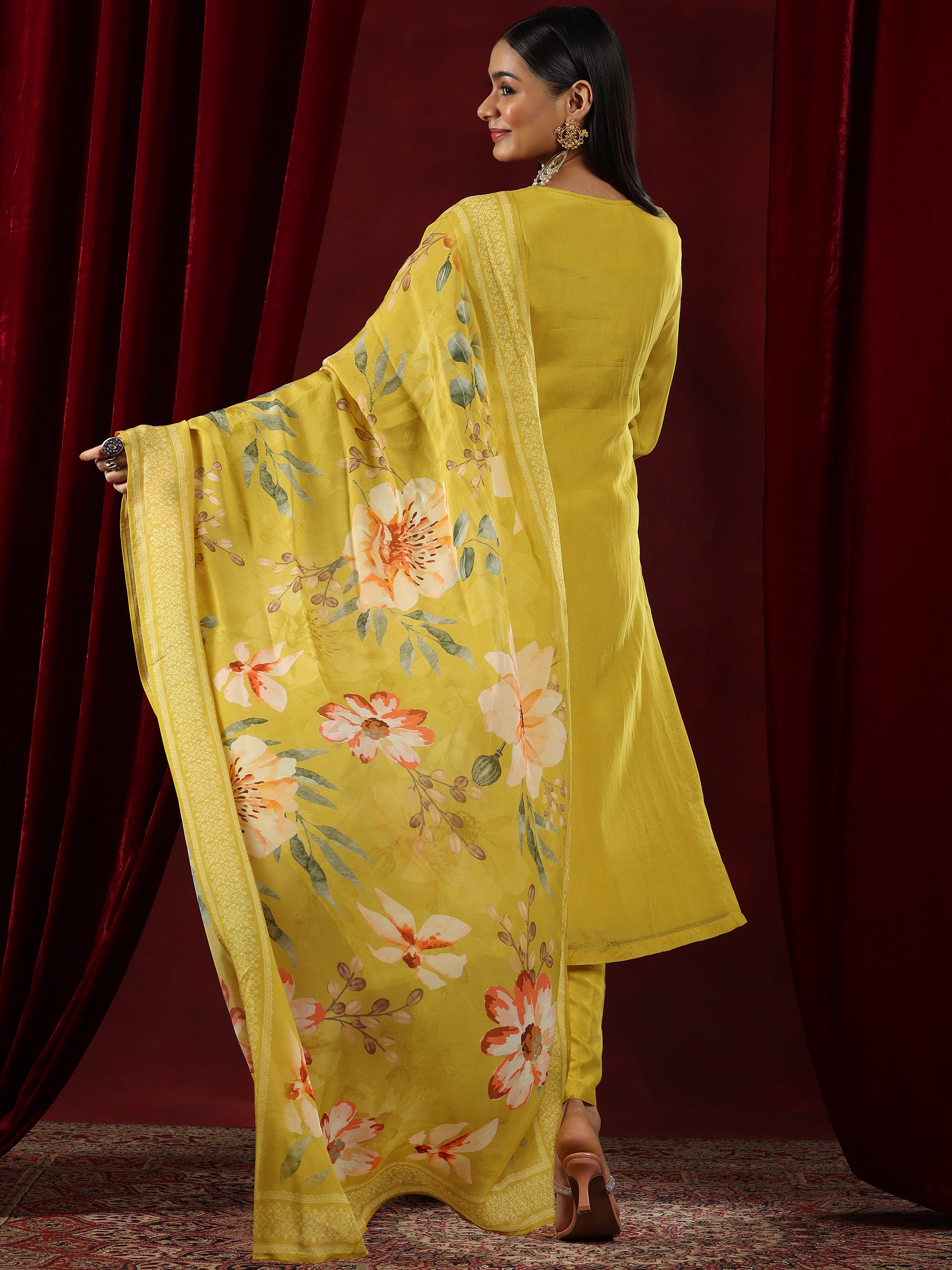 Libas Art Mustard Embroidered Organza Straight Suit With Dupatta