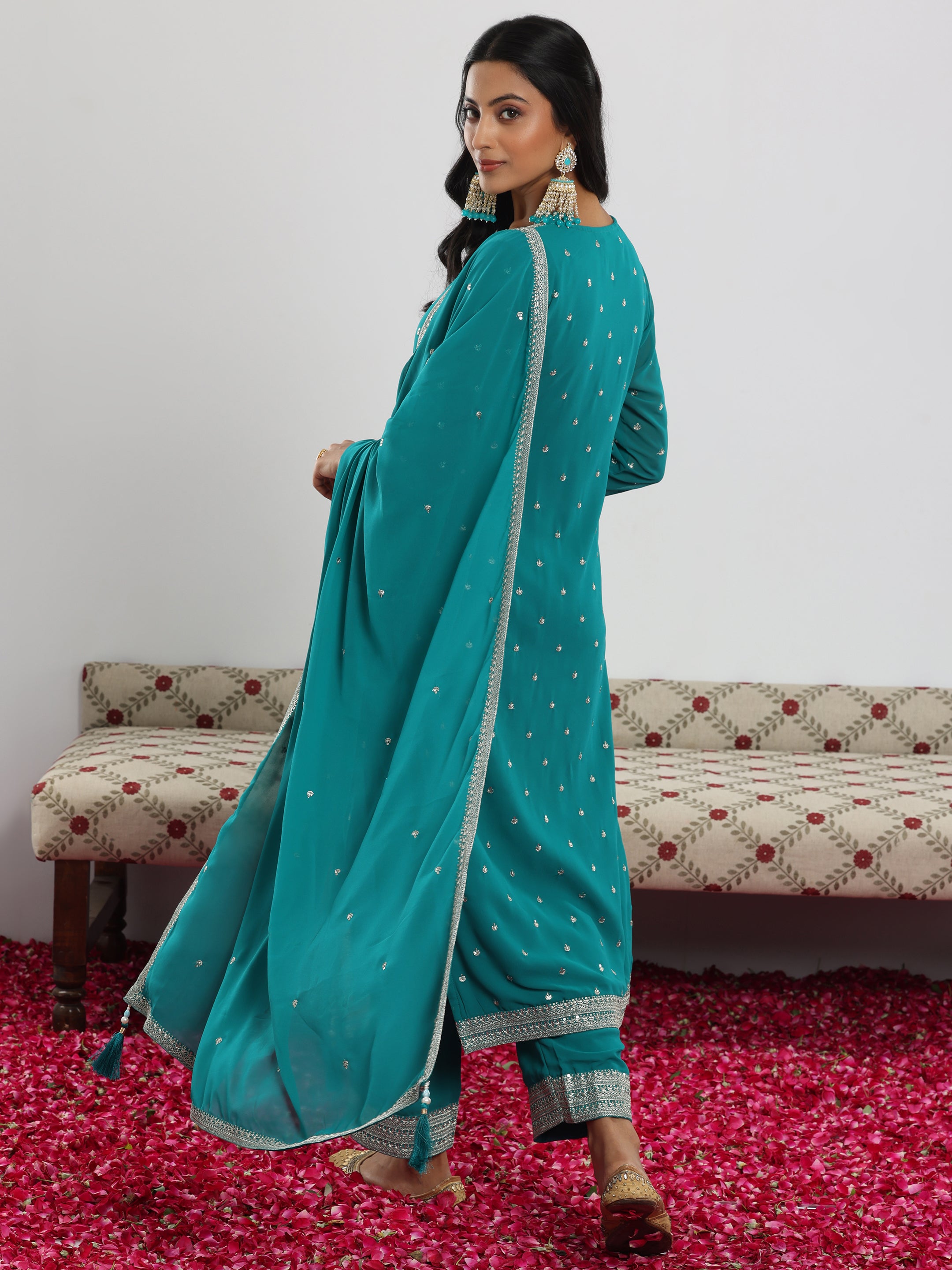 Rama Embroidered Georgette Straight Suit With Dupatta