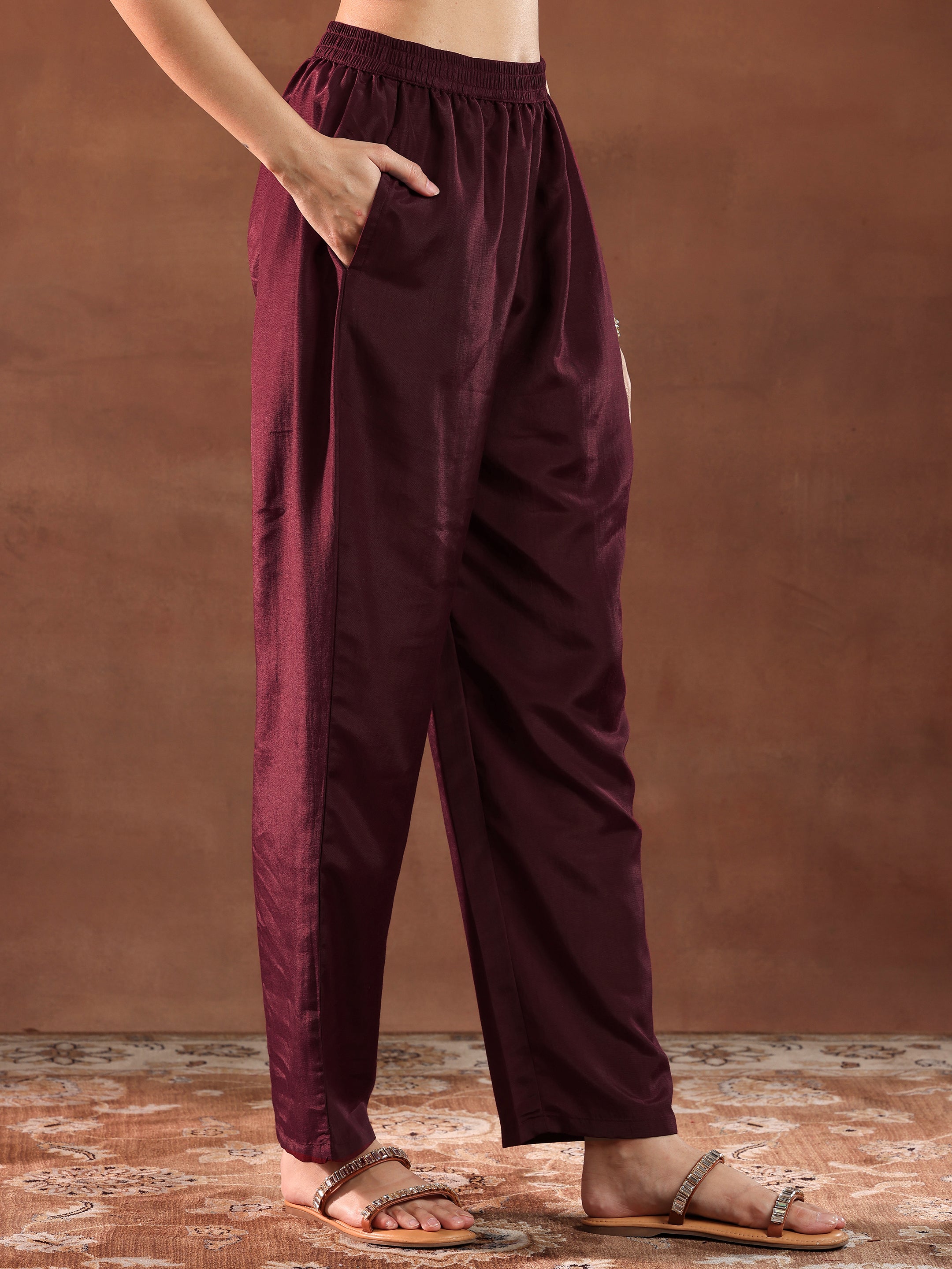 Maroon Yoke Design Organza Straight Suit With Dupatta