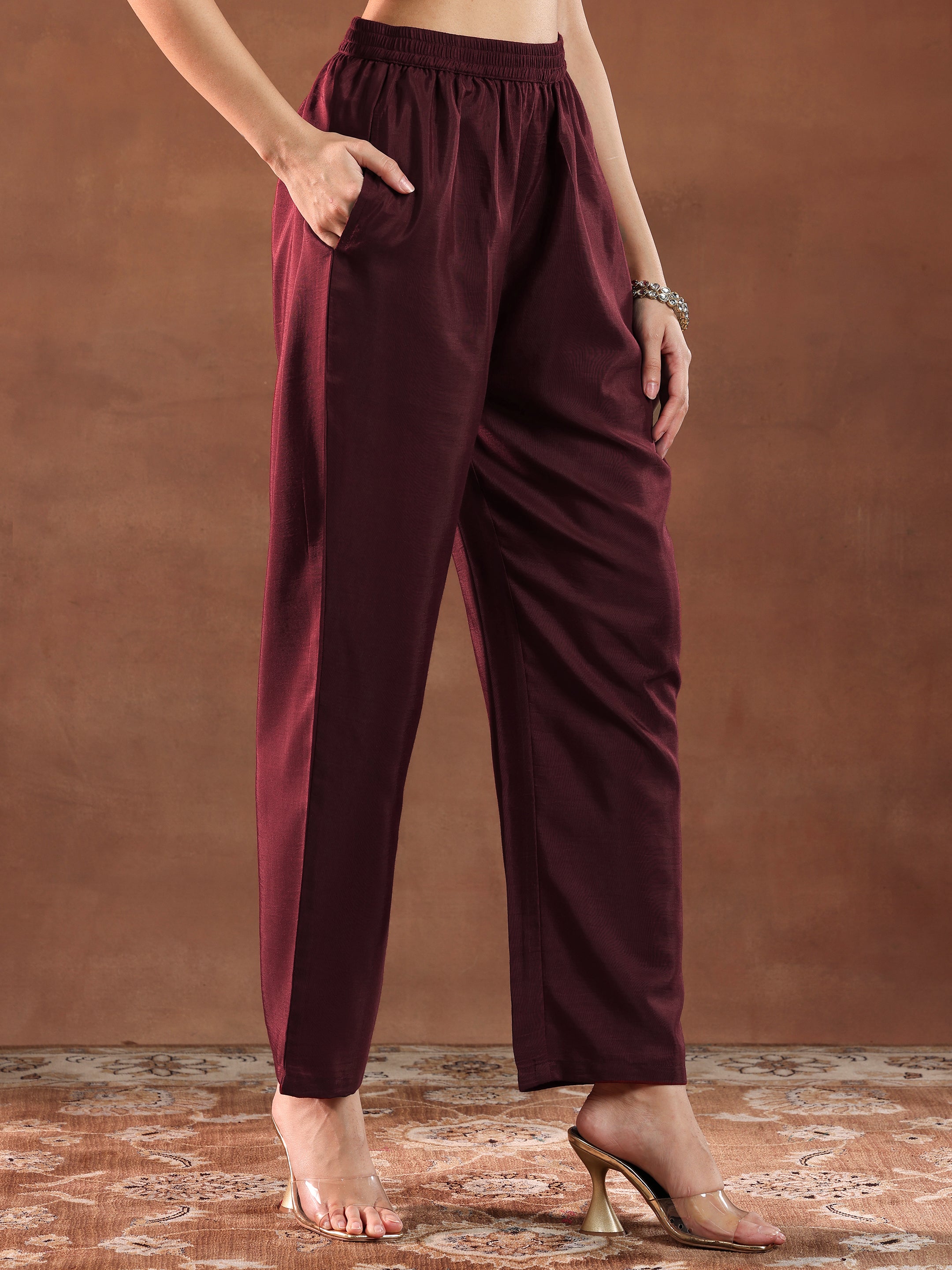 Maroon Yoke Design Organza Straight Suit With Dupatta