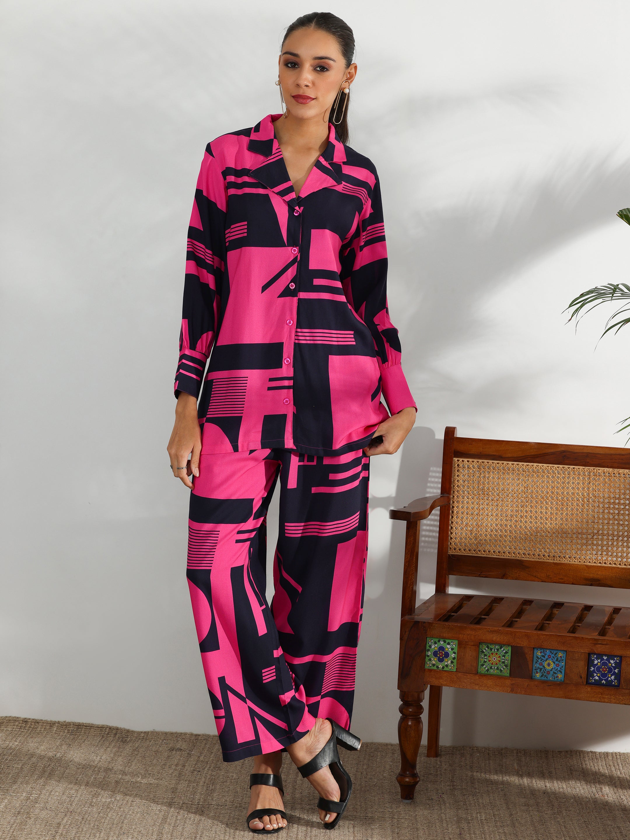 Pink Printed Rayon Co-Ords