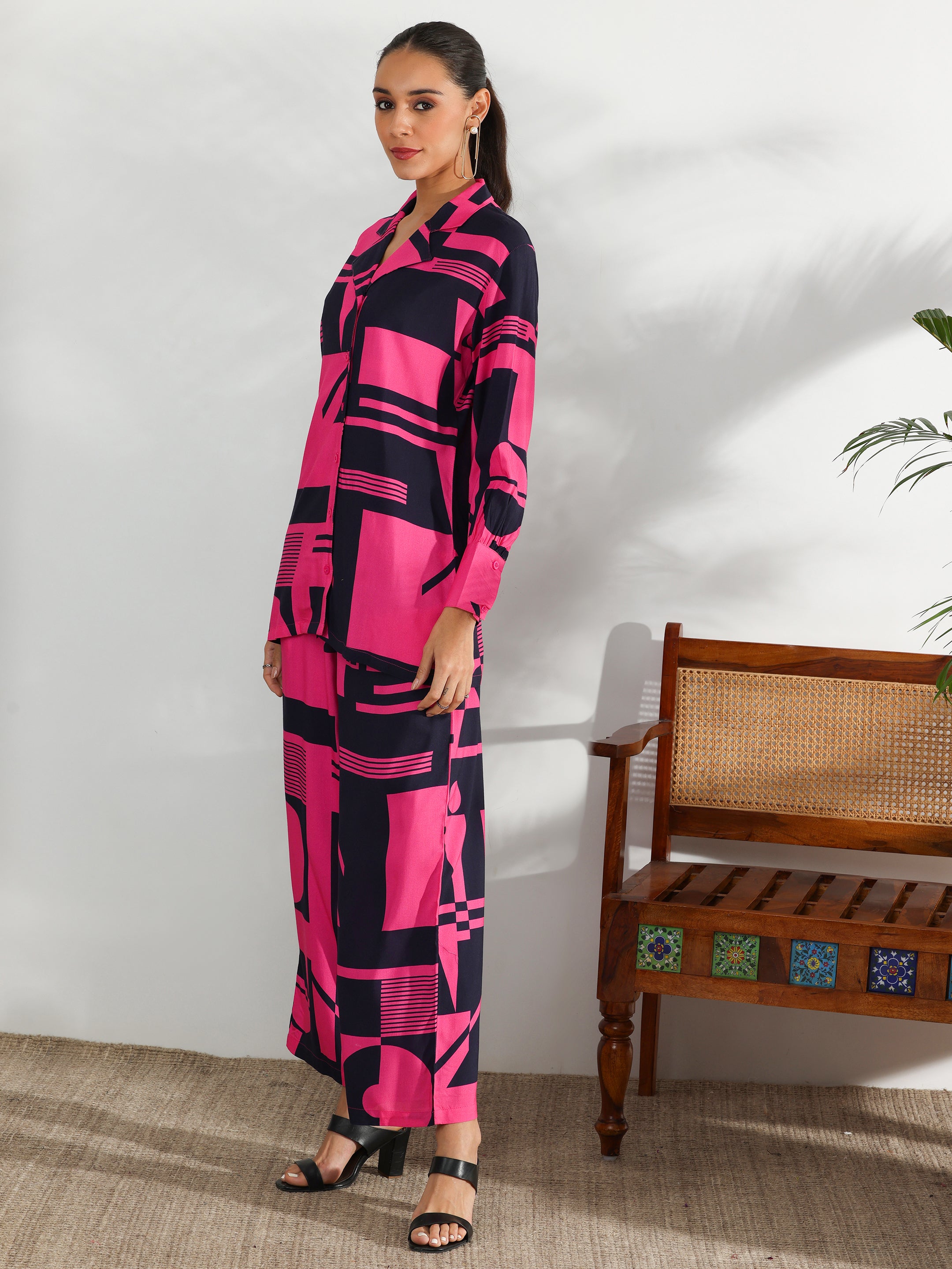 Pink Printed Rayon Co-Ords