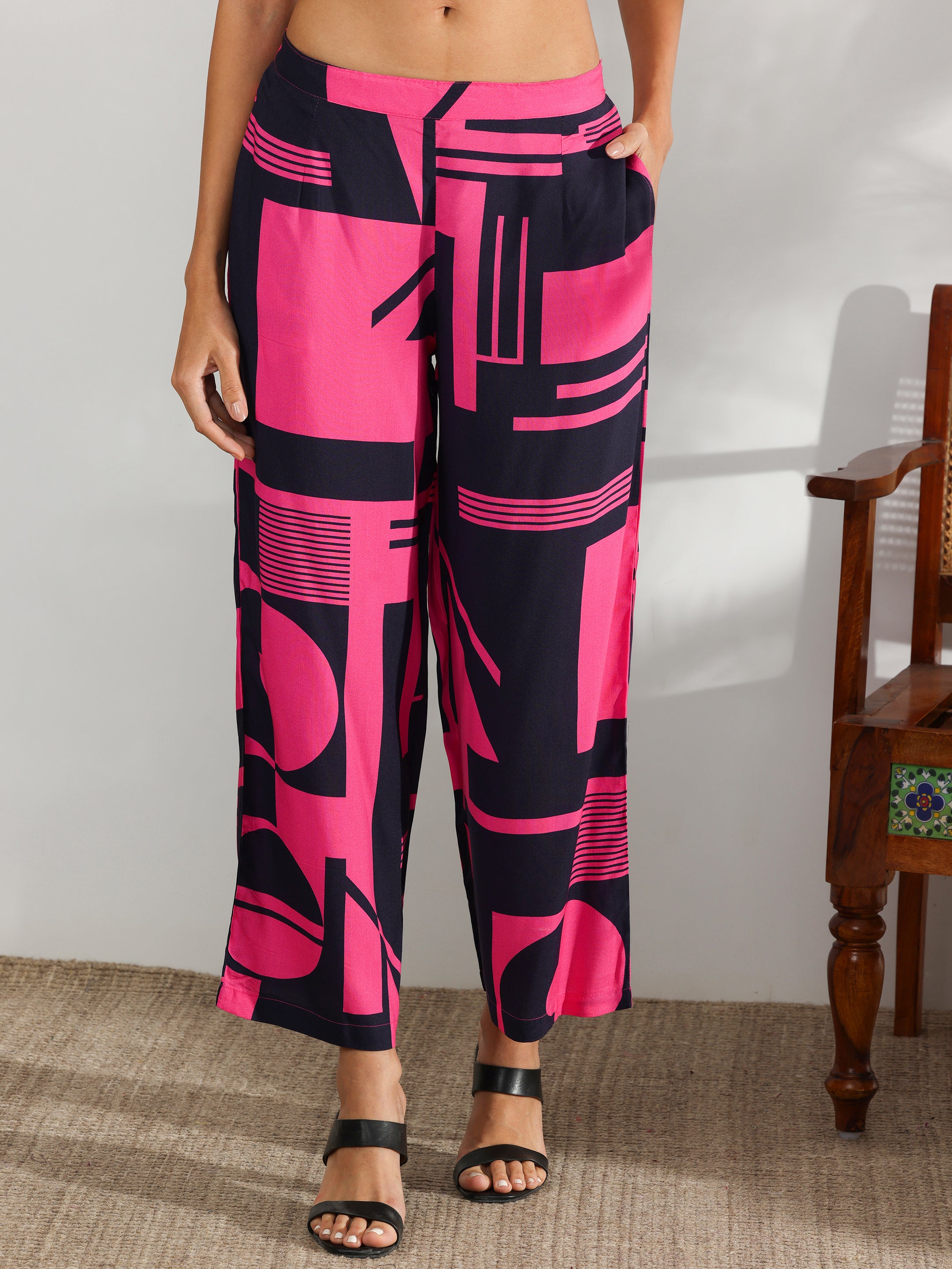 Pink Printed Rayon Co-Ords