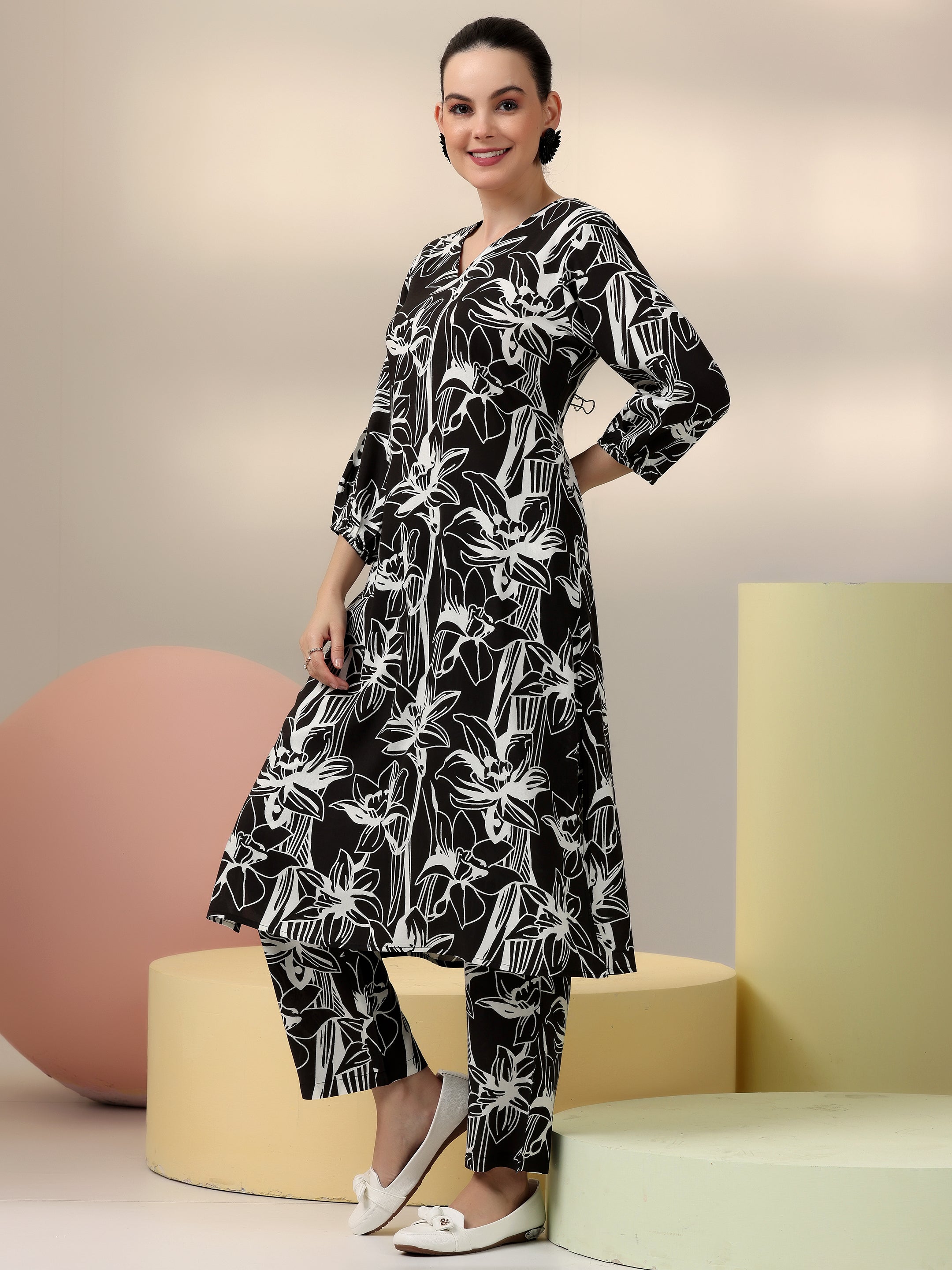 Black Printed Rayon Co-Ords