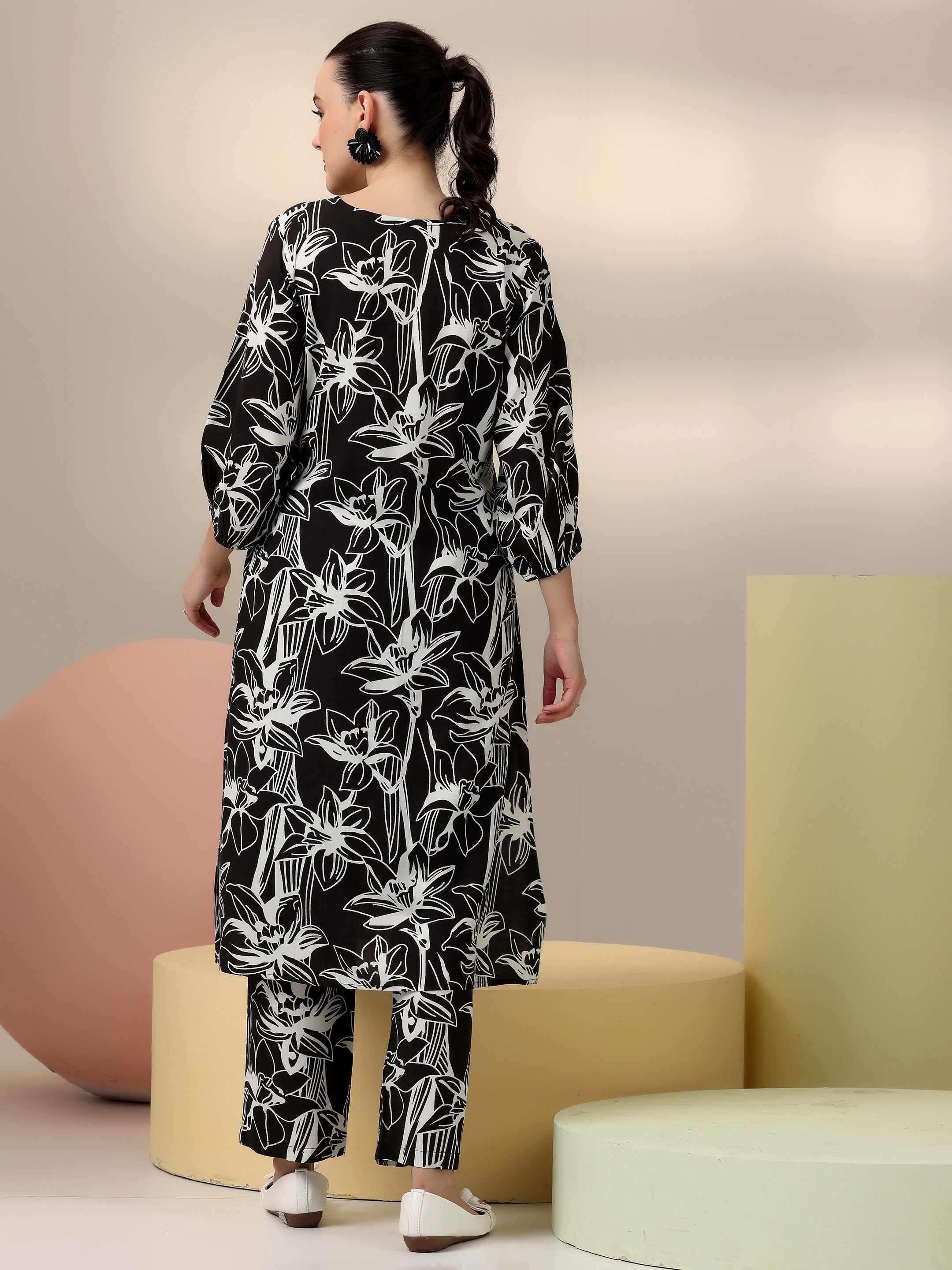 Black Printed Rayon Co-Ords