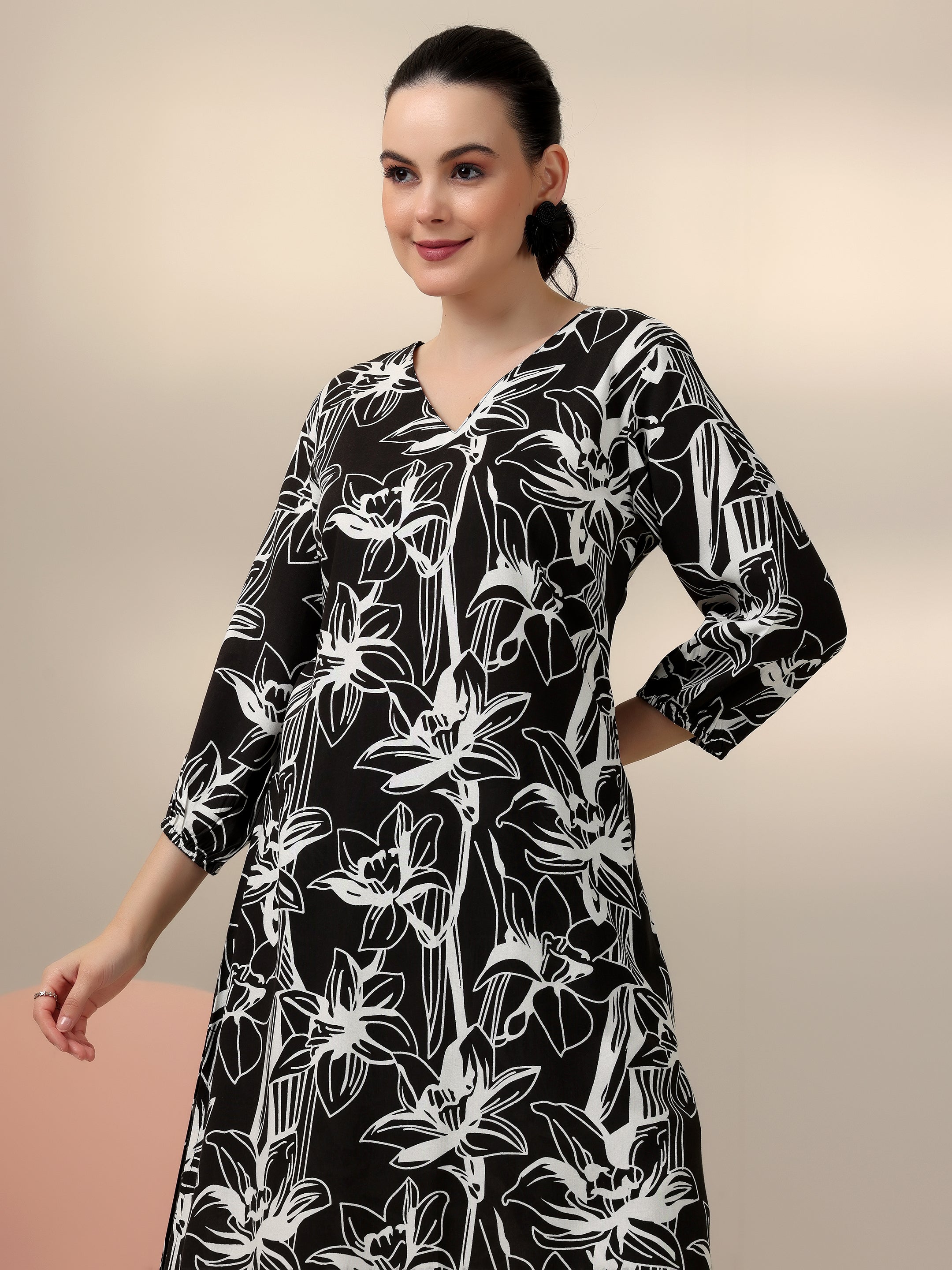 Black Printed Rayon Co-Ords