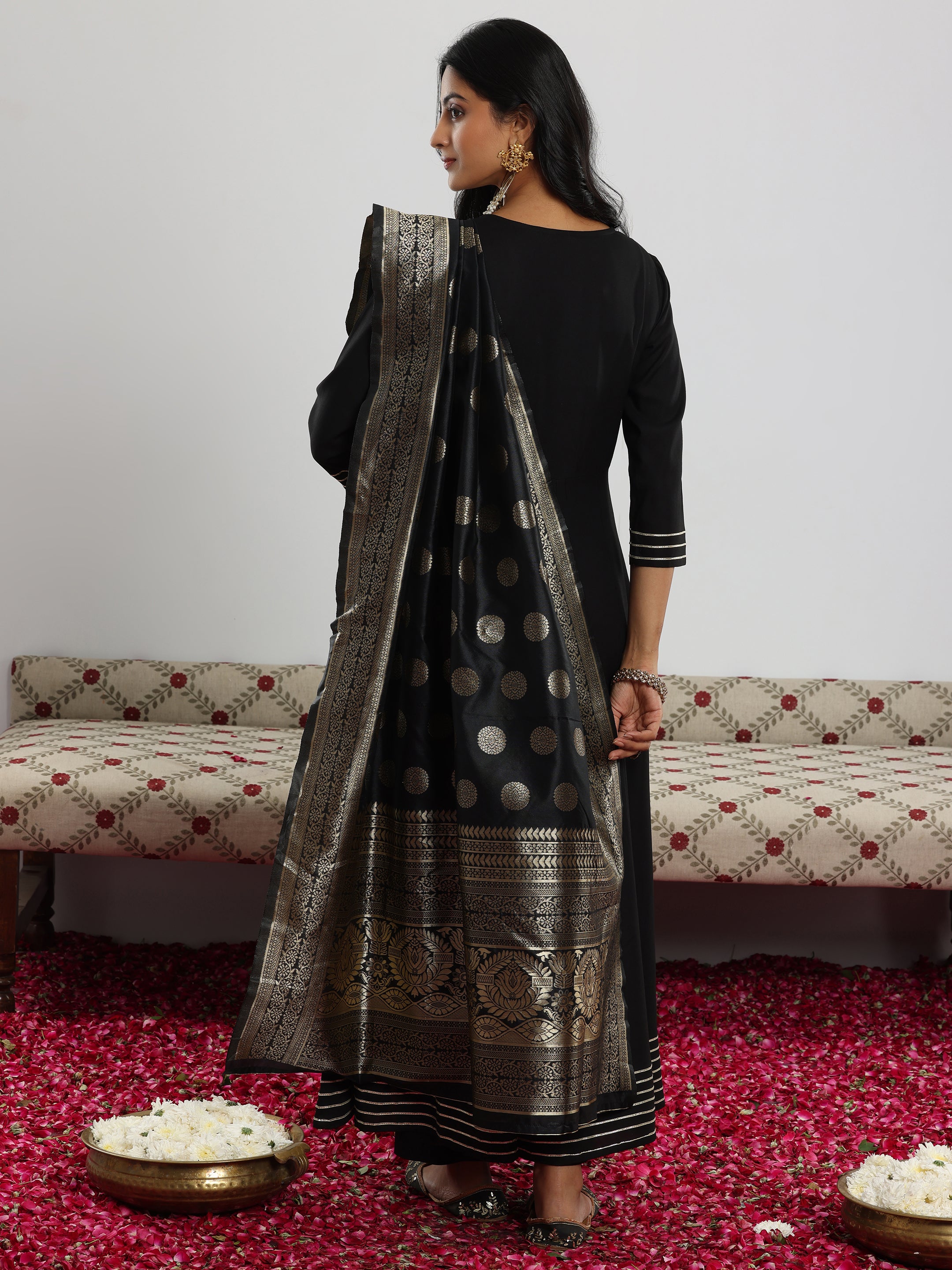 Black Yoke Design Rayon Anarkali Suit With Dupatta