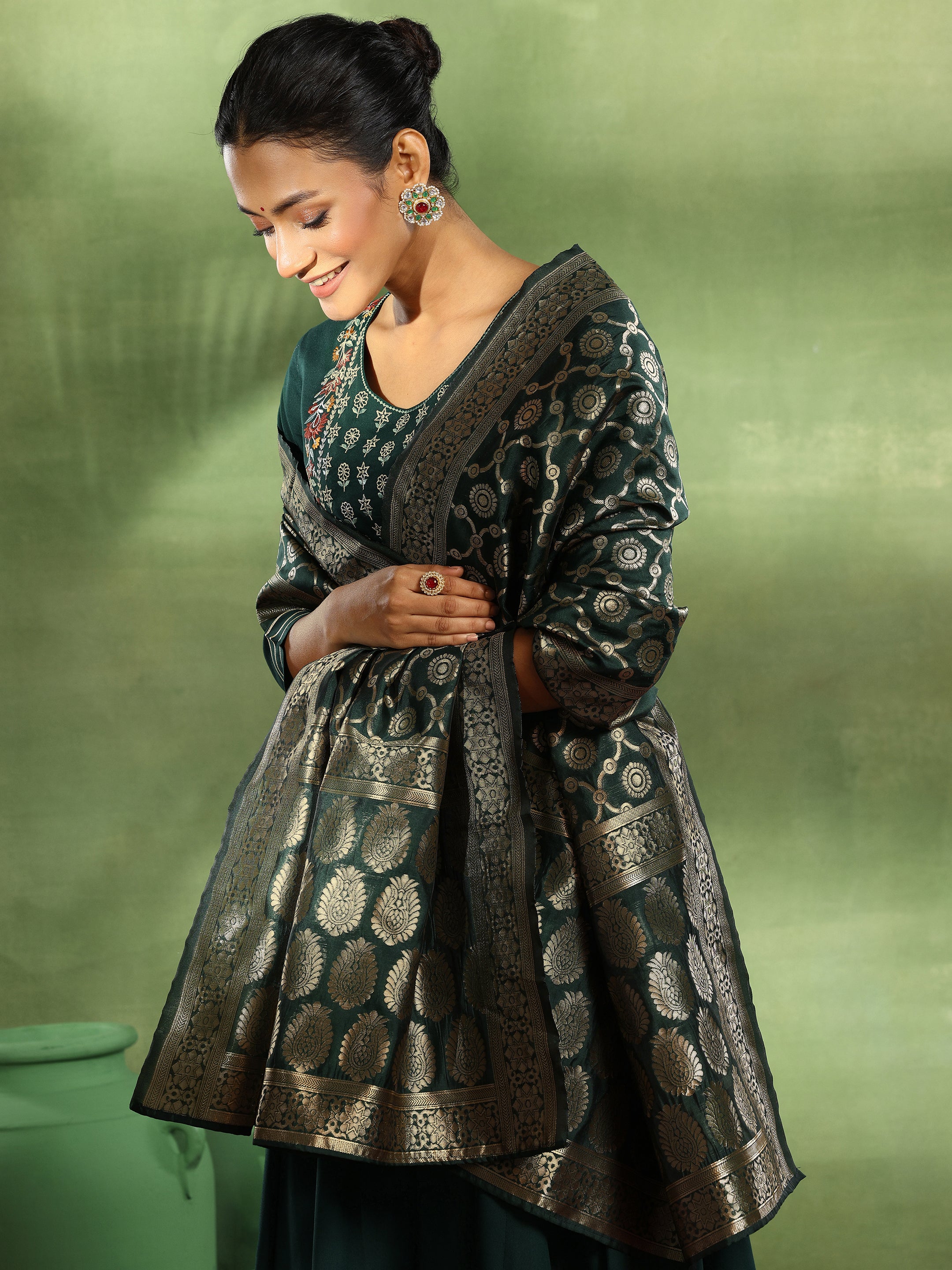 Green Yoke Design Rayon Anarkali Suit With Dupatta