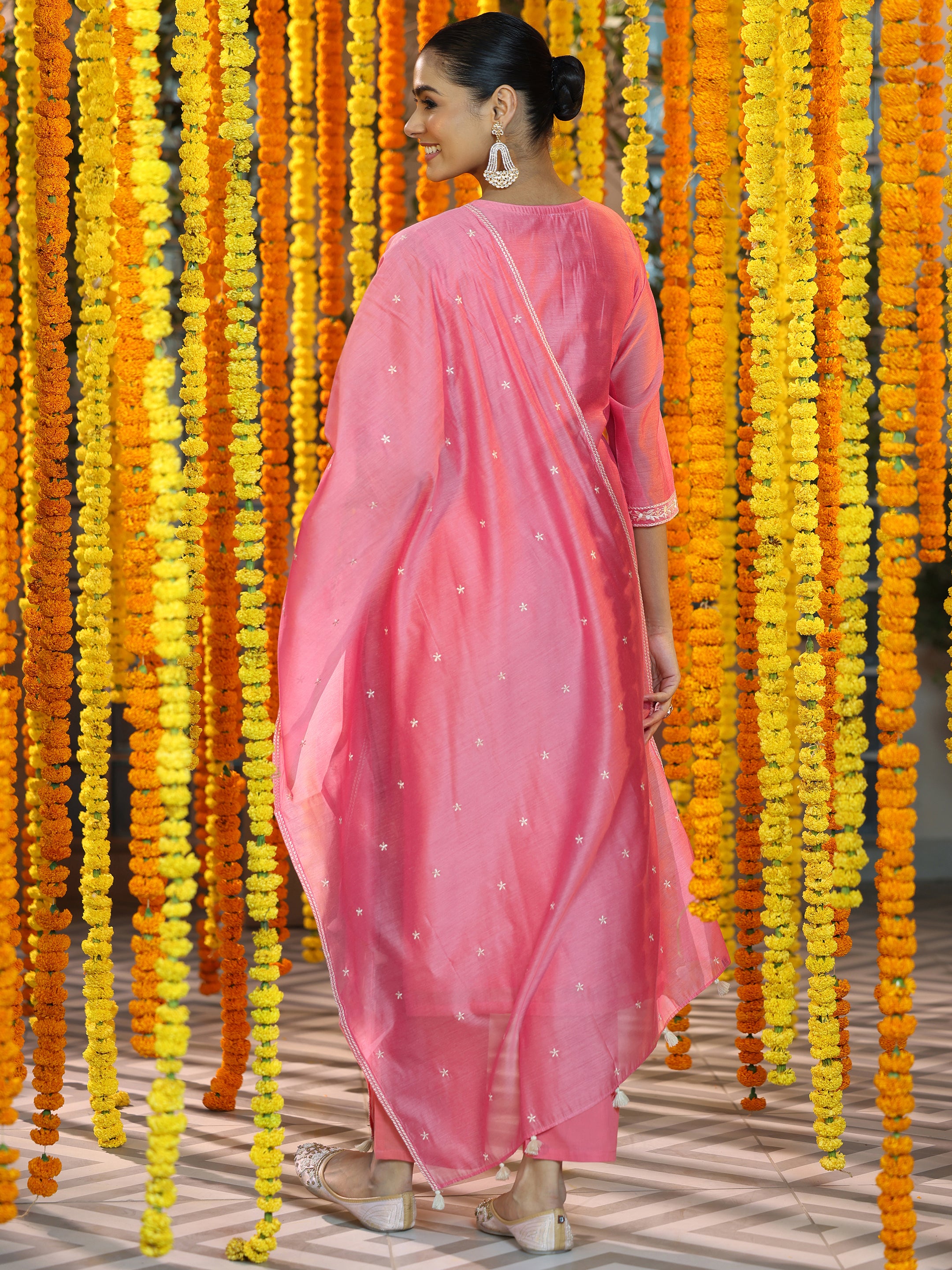 Coral Embroidered Chanderi Silk Straight Suit With Dupatta