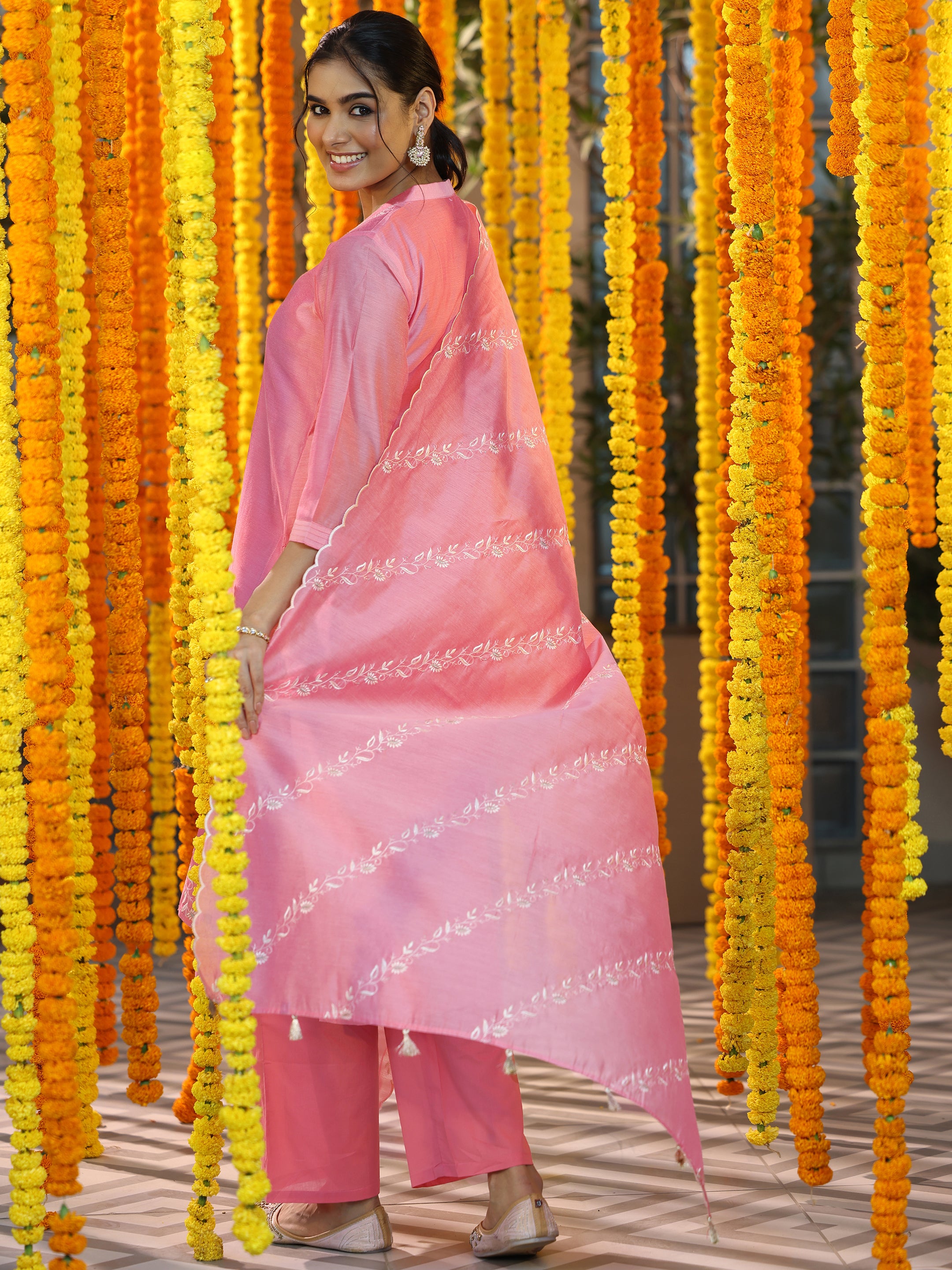 Coral Yoke Design Chanderi Silk Straight Suit With Dupatta