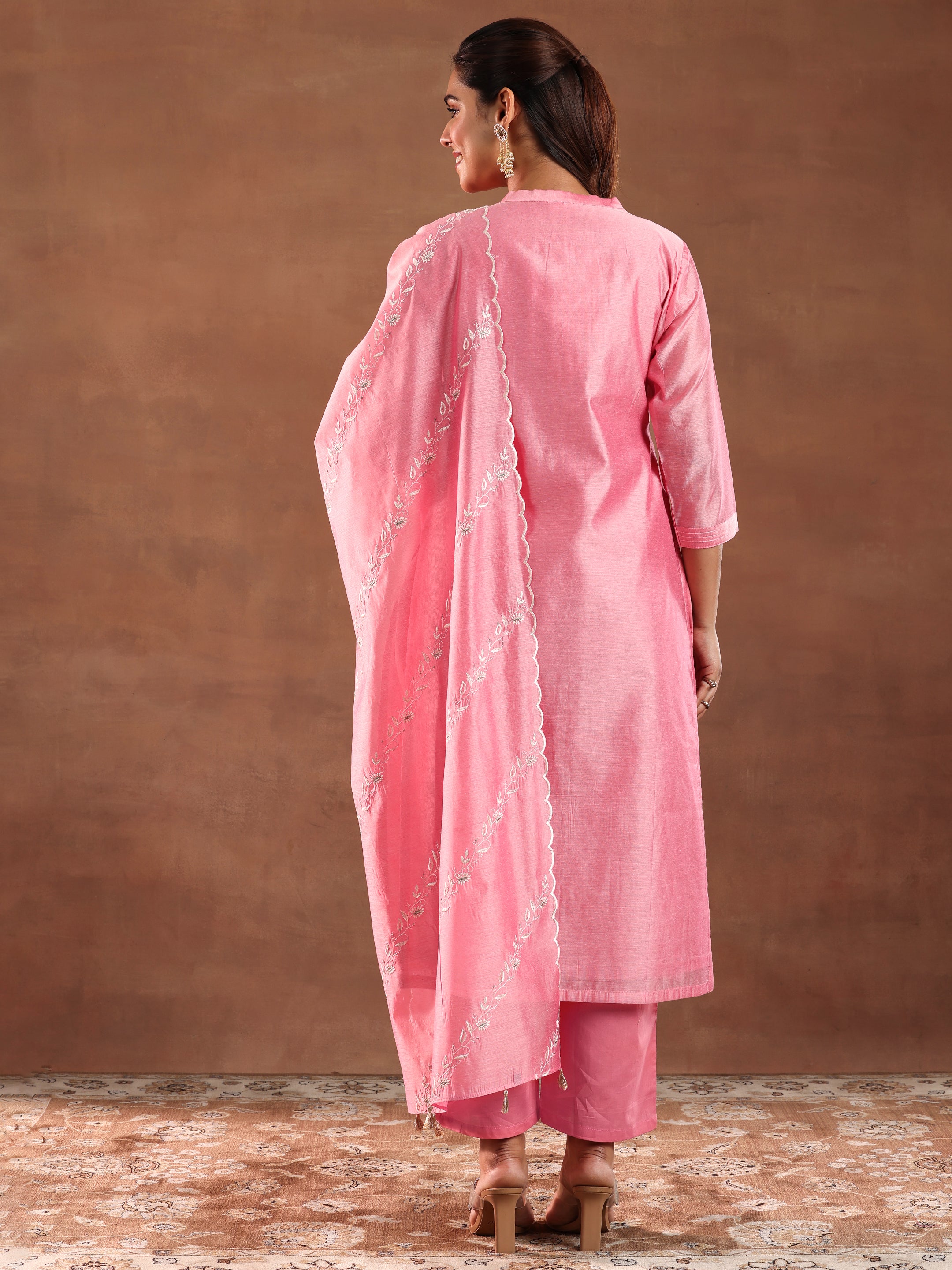 Coral Yoke Design Chanderi Silk Straight Suit With Dupatta