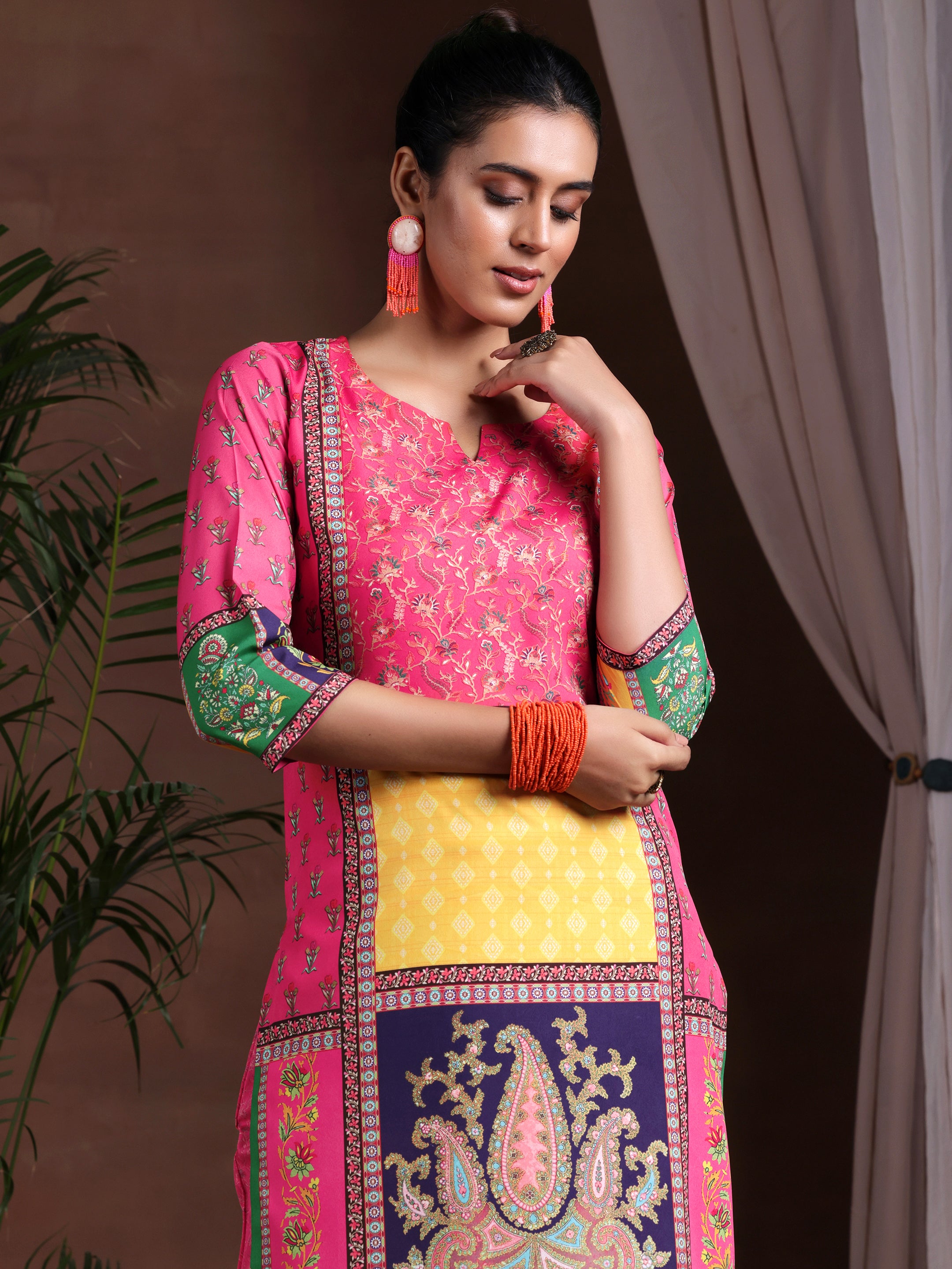 Multi Printed Poly Crepe Straight Suit With Dupatta