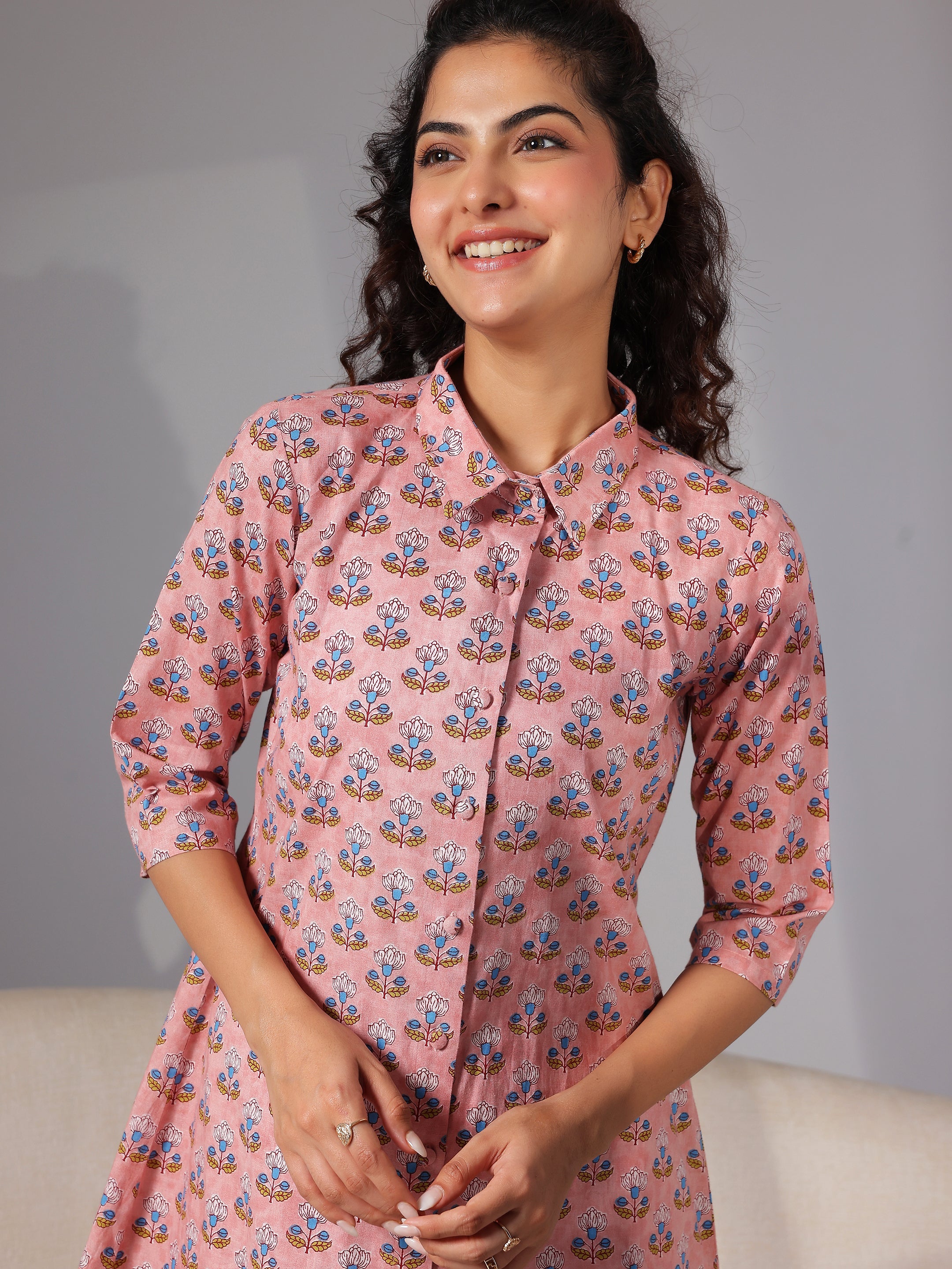 Peach Printed Cotton Night Suits